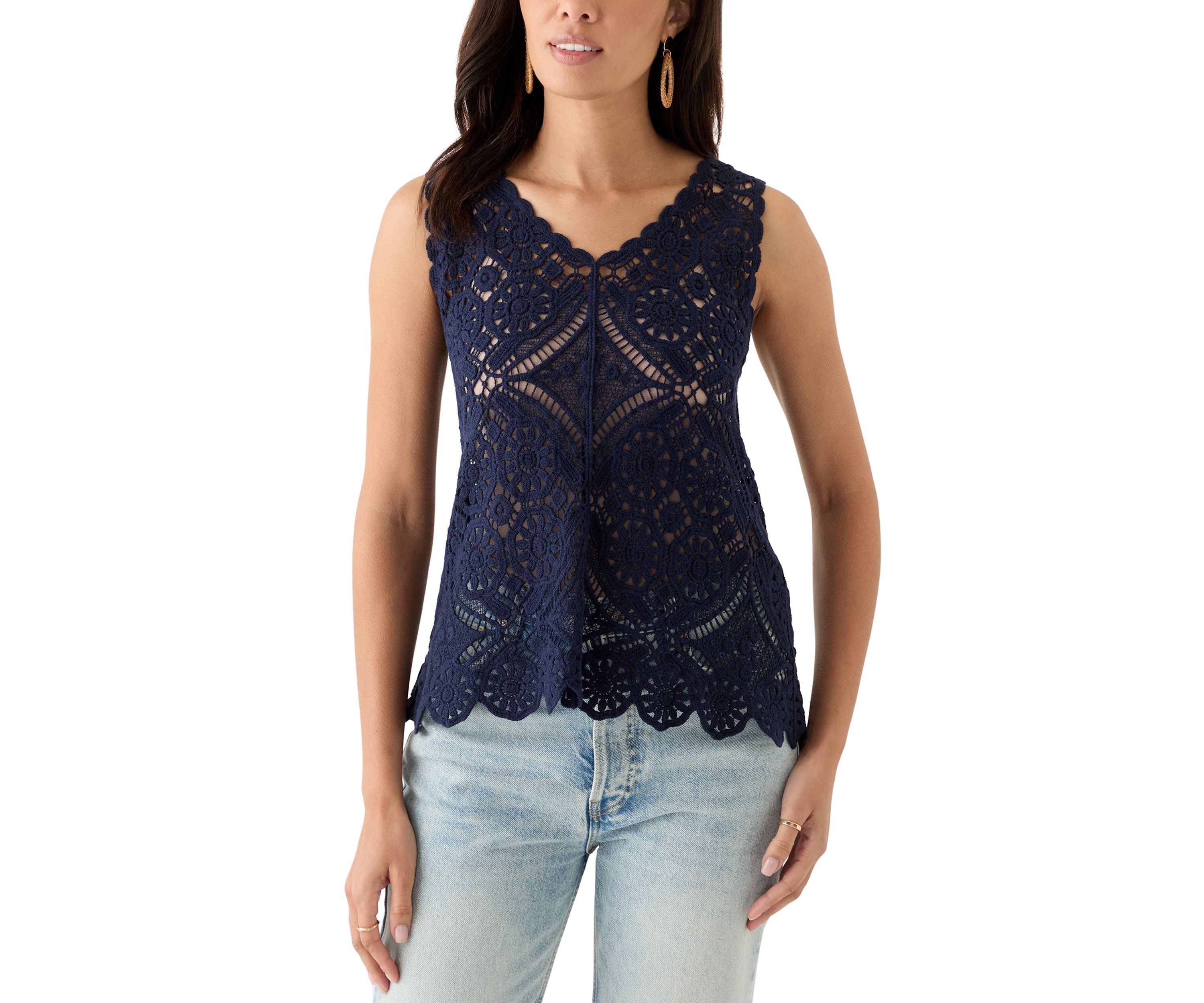 Womens Crochet V-Neck Tank Top