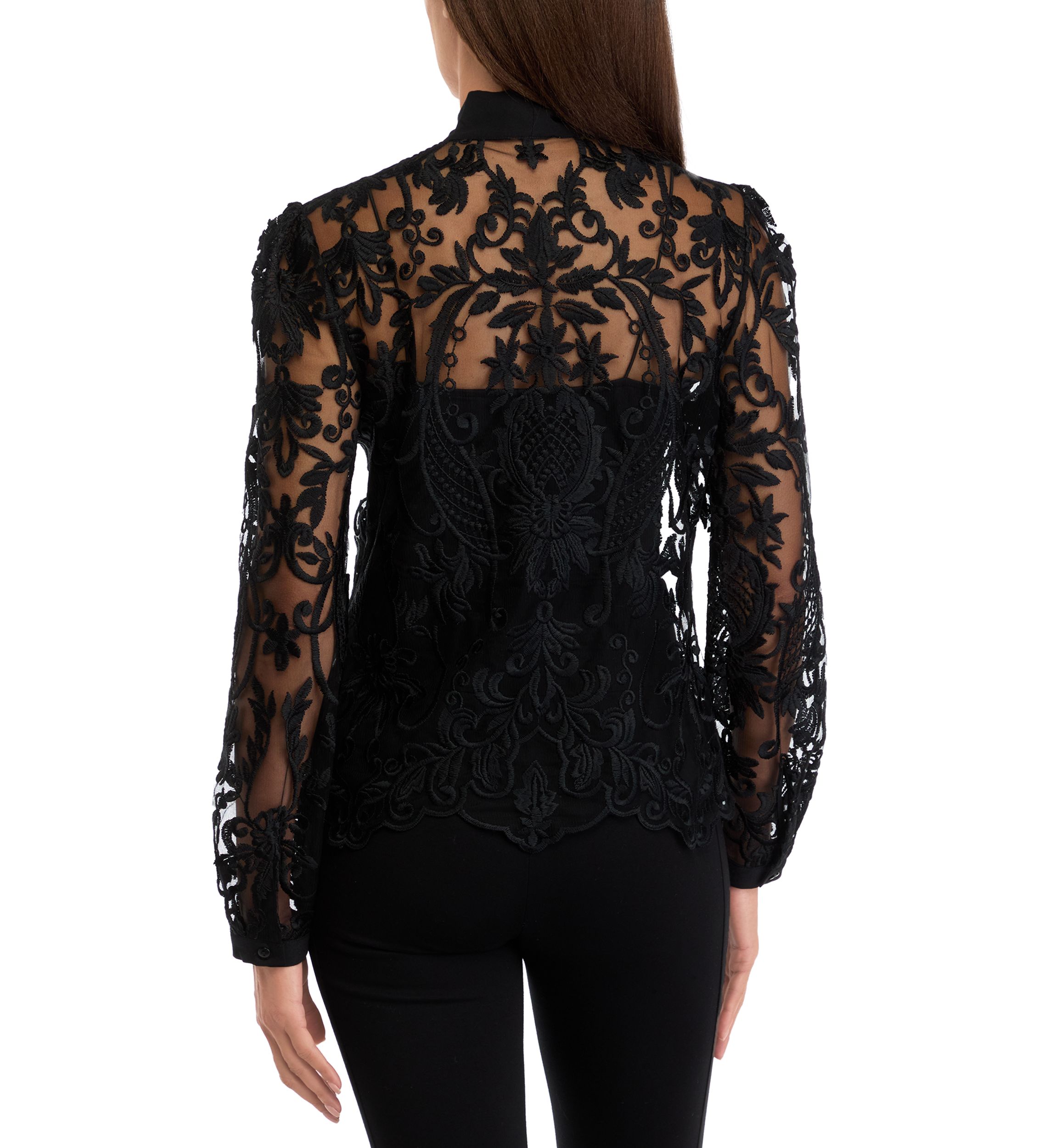 Womens Long Sleeve Bow Tie Lace Blouse