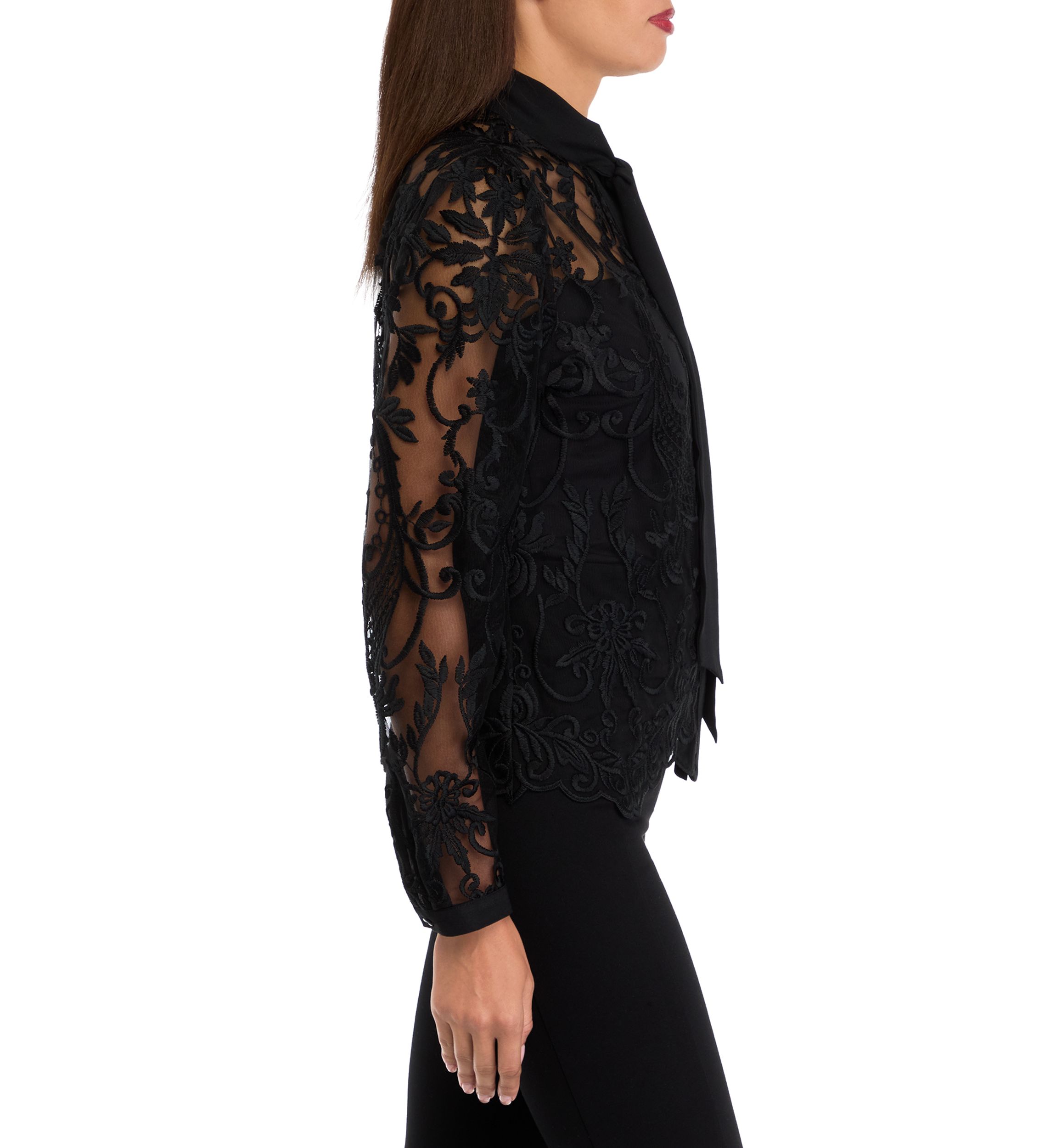 Womens Long Sleeve Bow Tie Lace Blouse