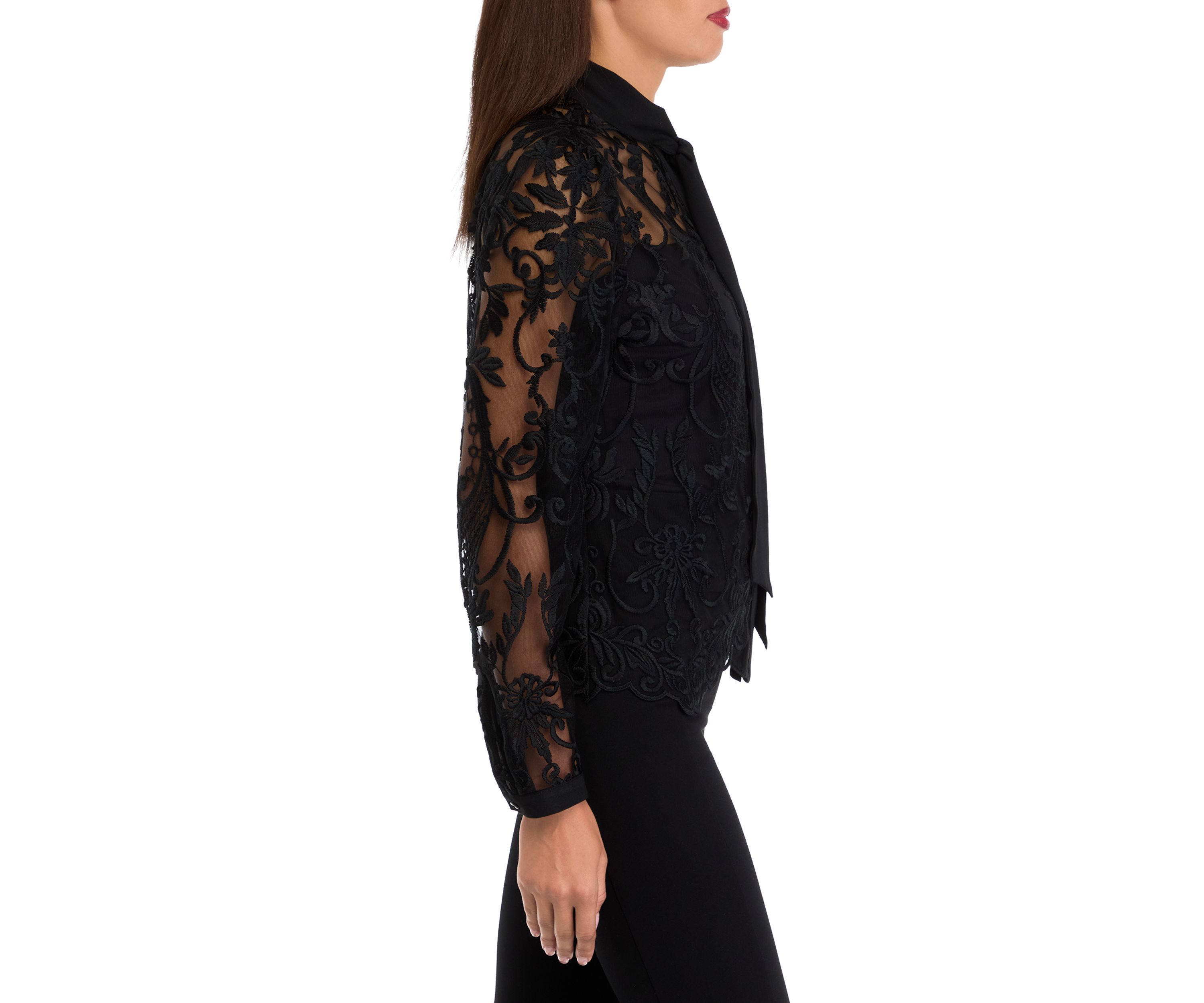 Womens Long Sleeve Bow Tie Lace Blouse