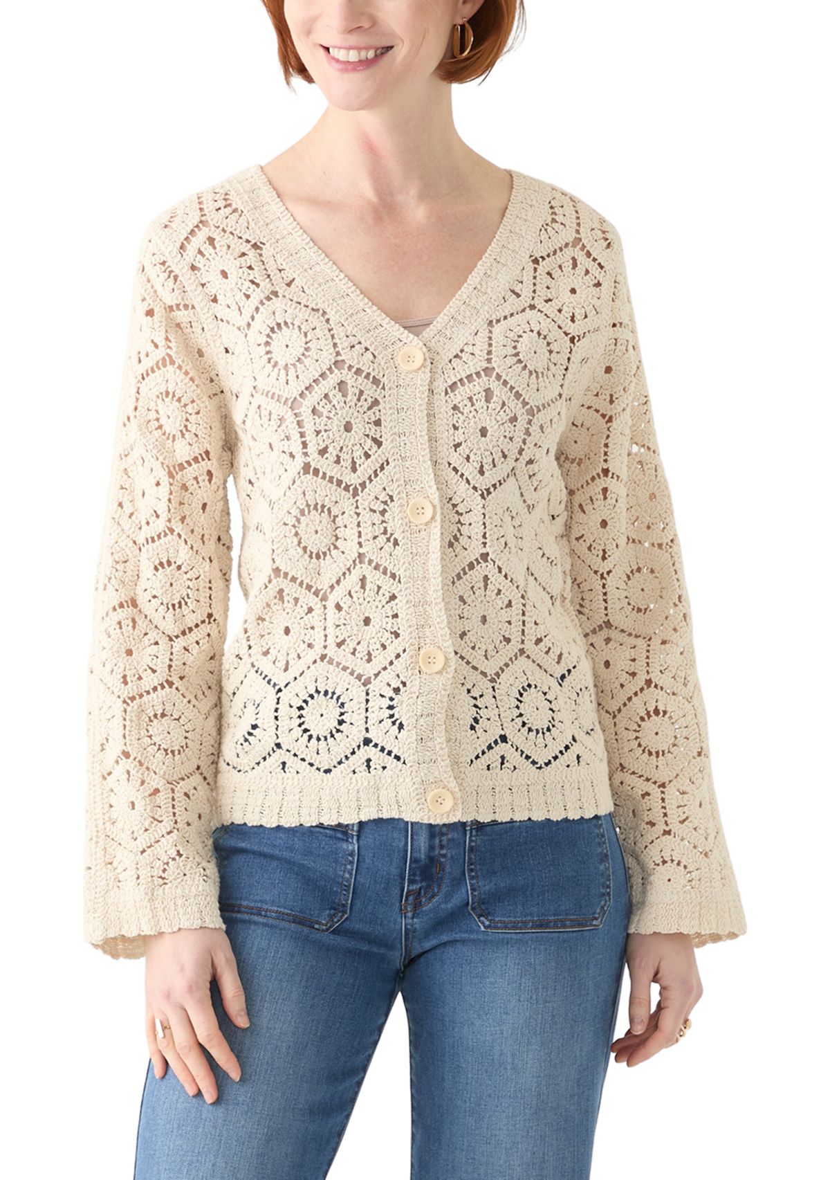 Womens Long Sleeve Crochet Cardigan 