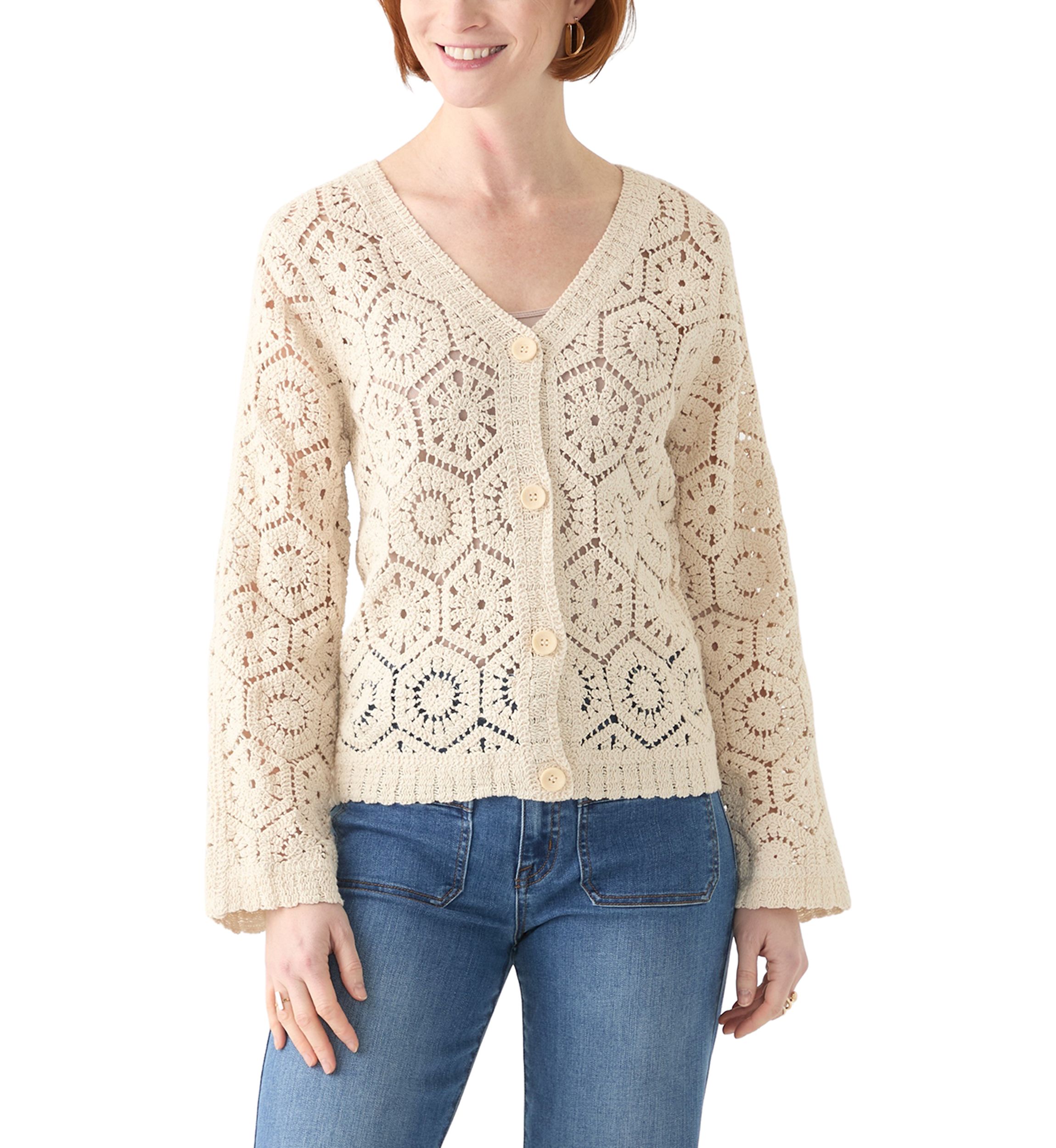 Womens Long Sleeve Crochet Cardigan 