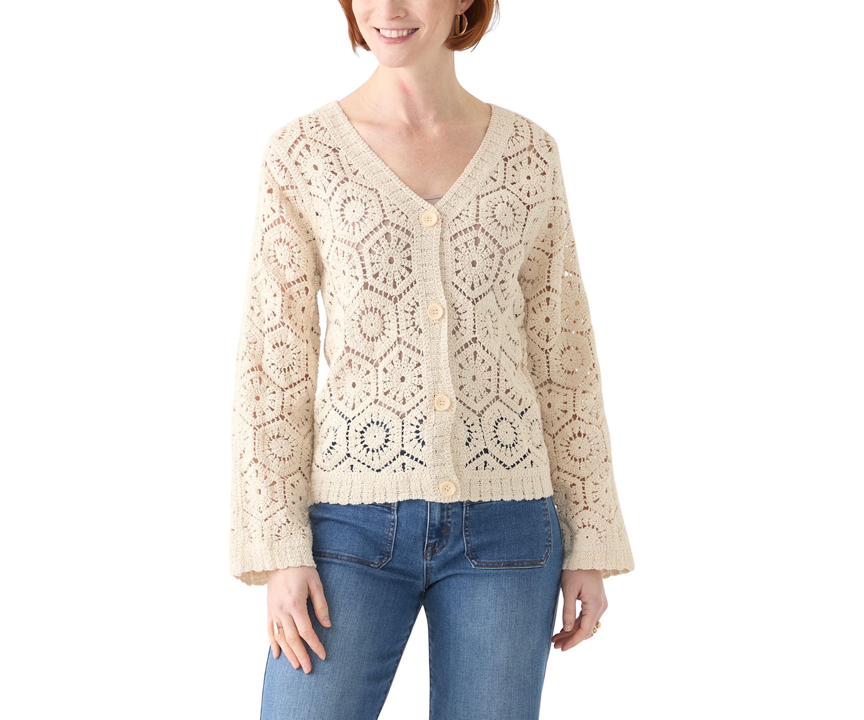 Womens Long Sleeve Crochet Cardigan 