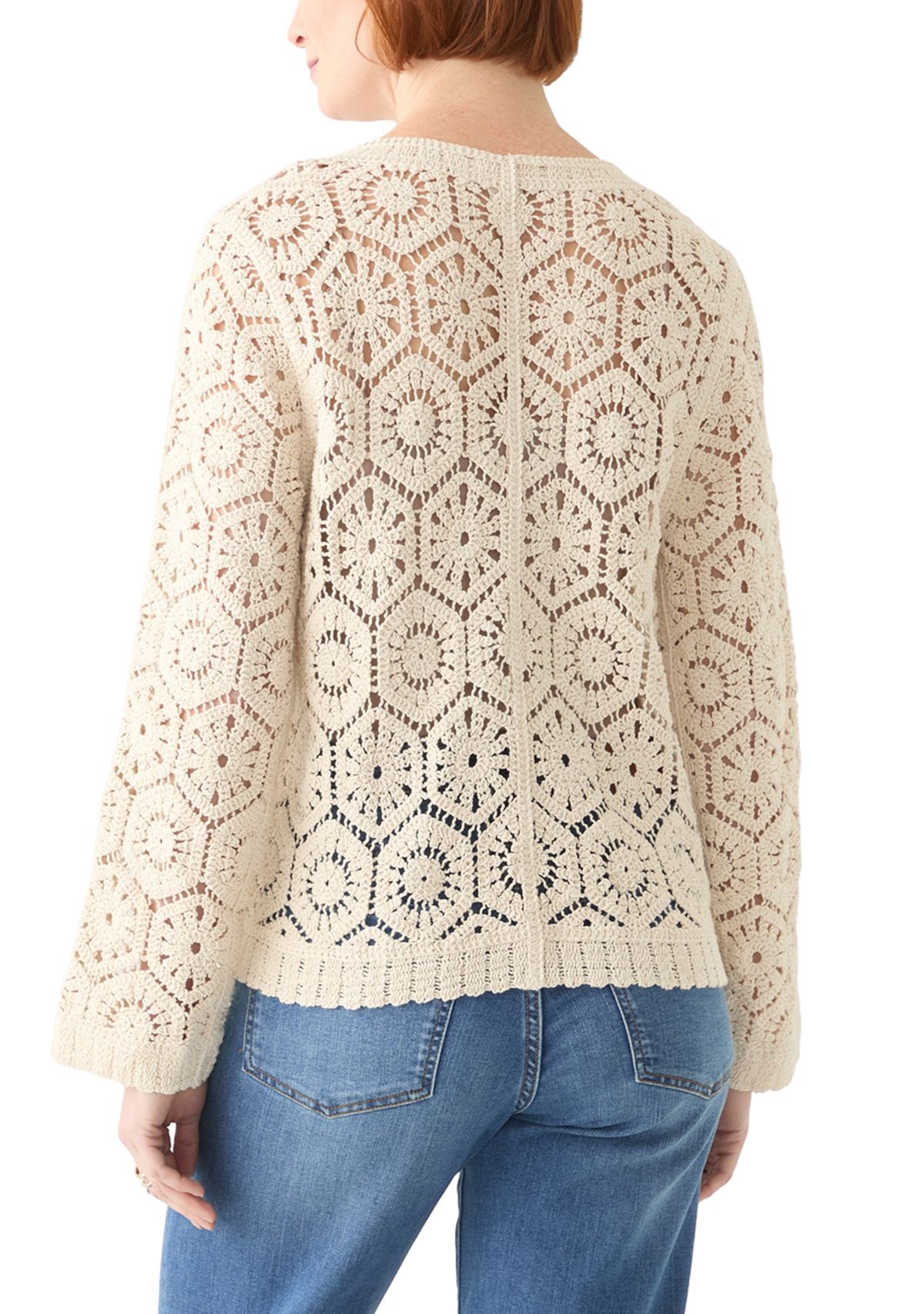 Womens Long Sleeve Crochet Cardigan 