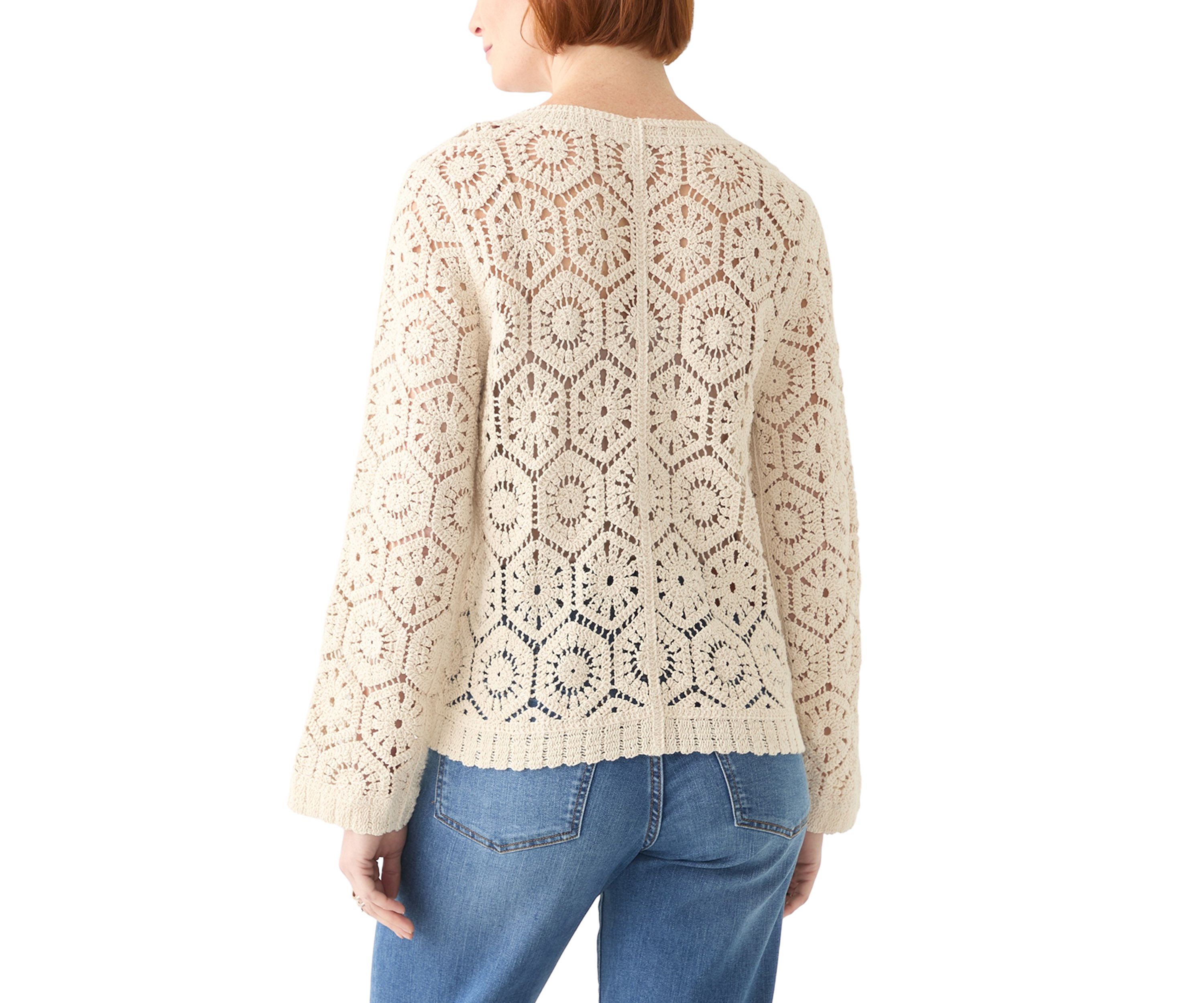 Womens Long Sleeve Crochet Cardigan 
