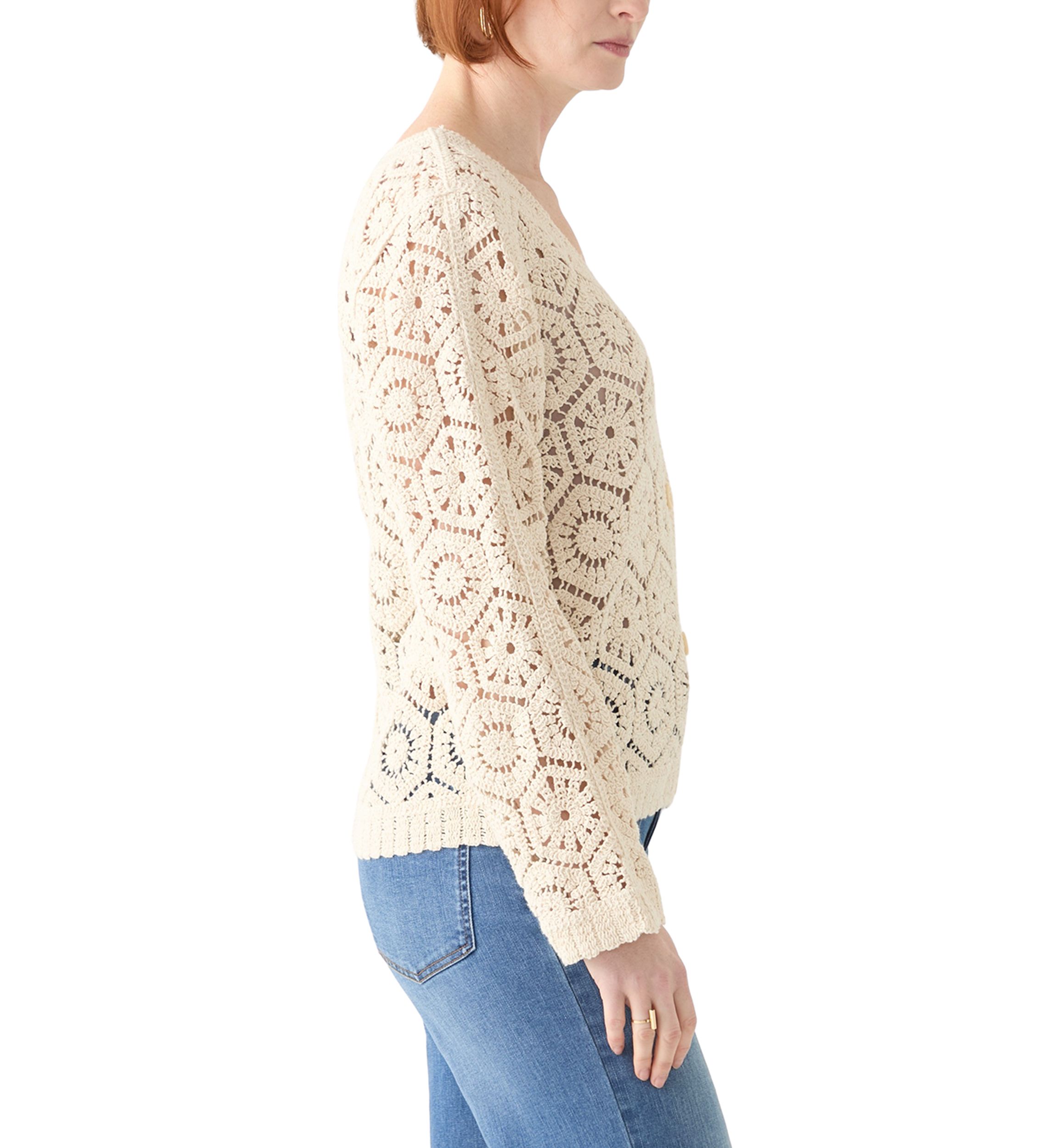 Womens Long Sleeve Crochet Cardigan 
