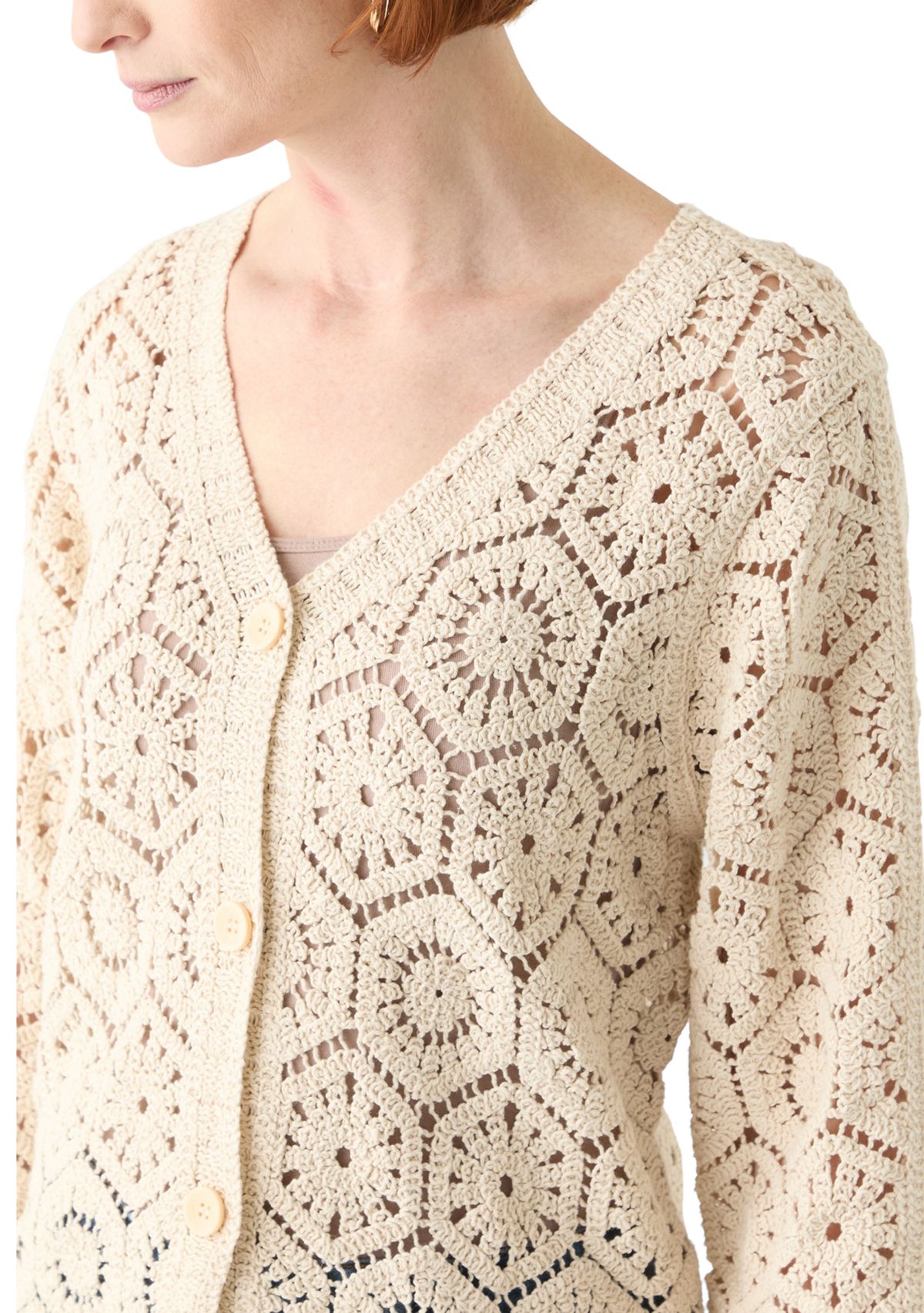 Womens Long Sleeve Crochet Cardigan 