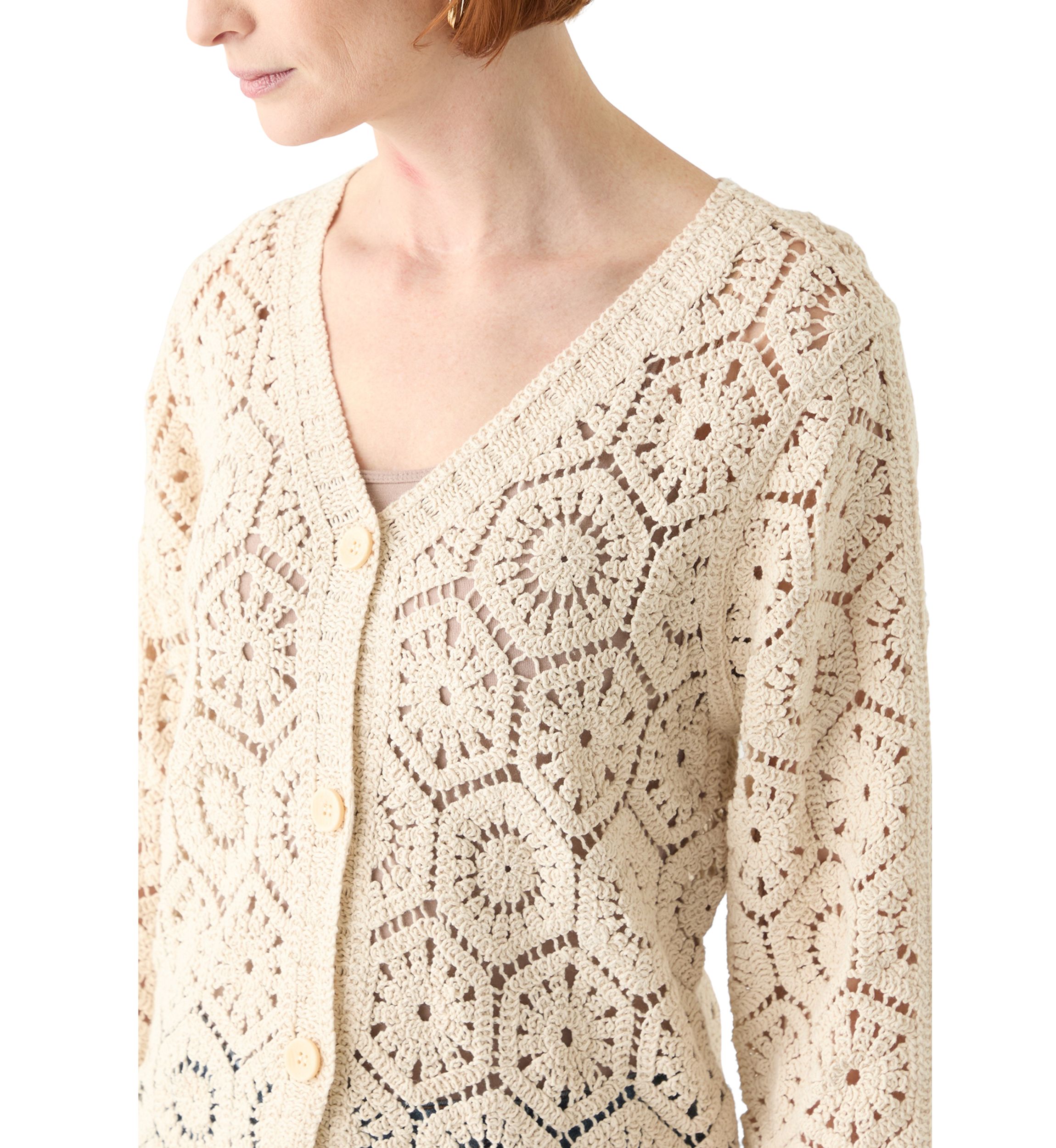 Womens Long Sleeve Crochet Cardigan 