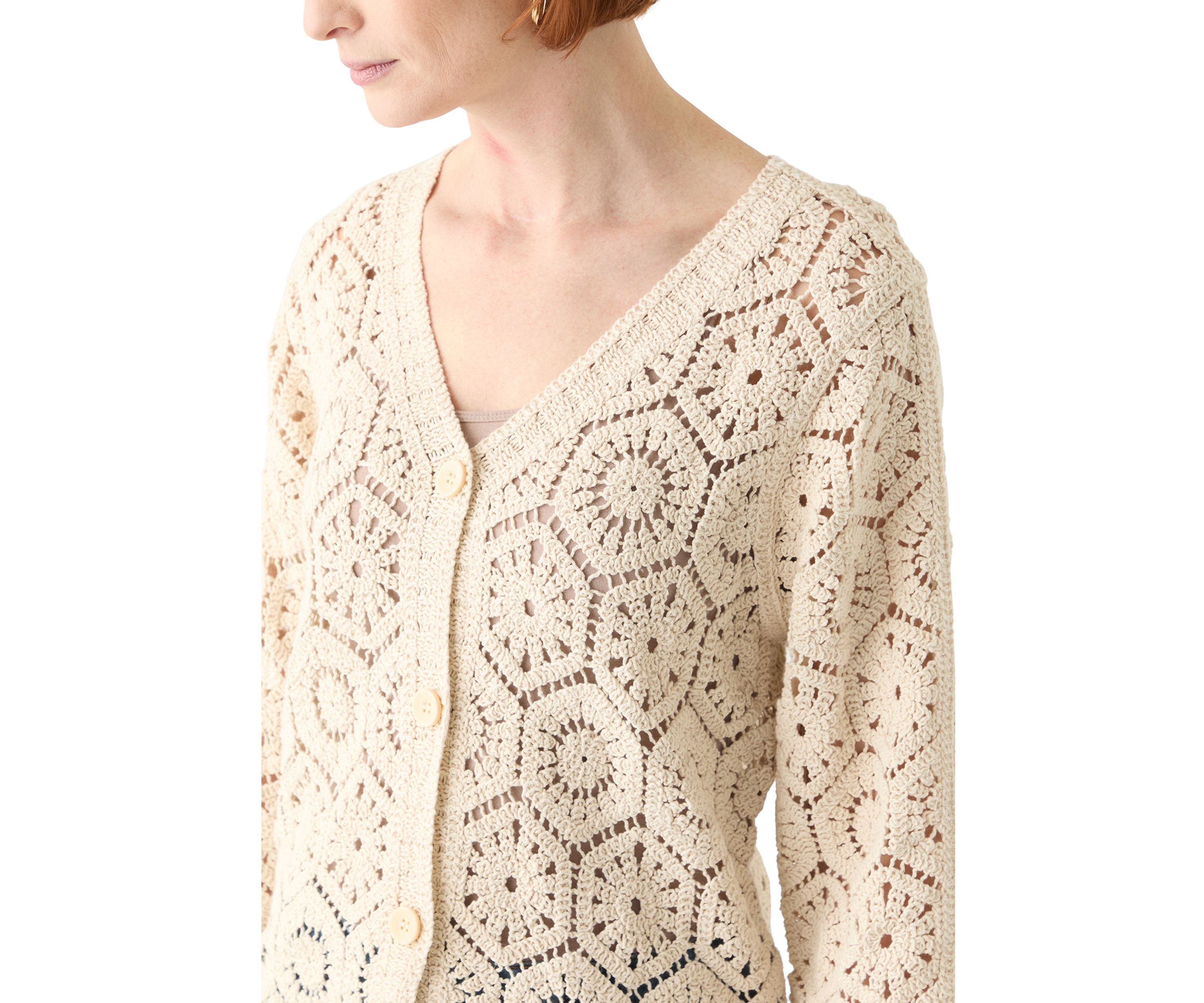 Womens Long Sleeve Crochet Cardigan 