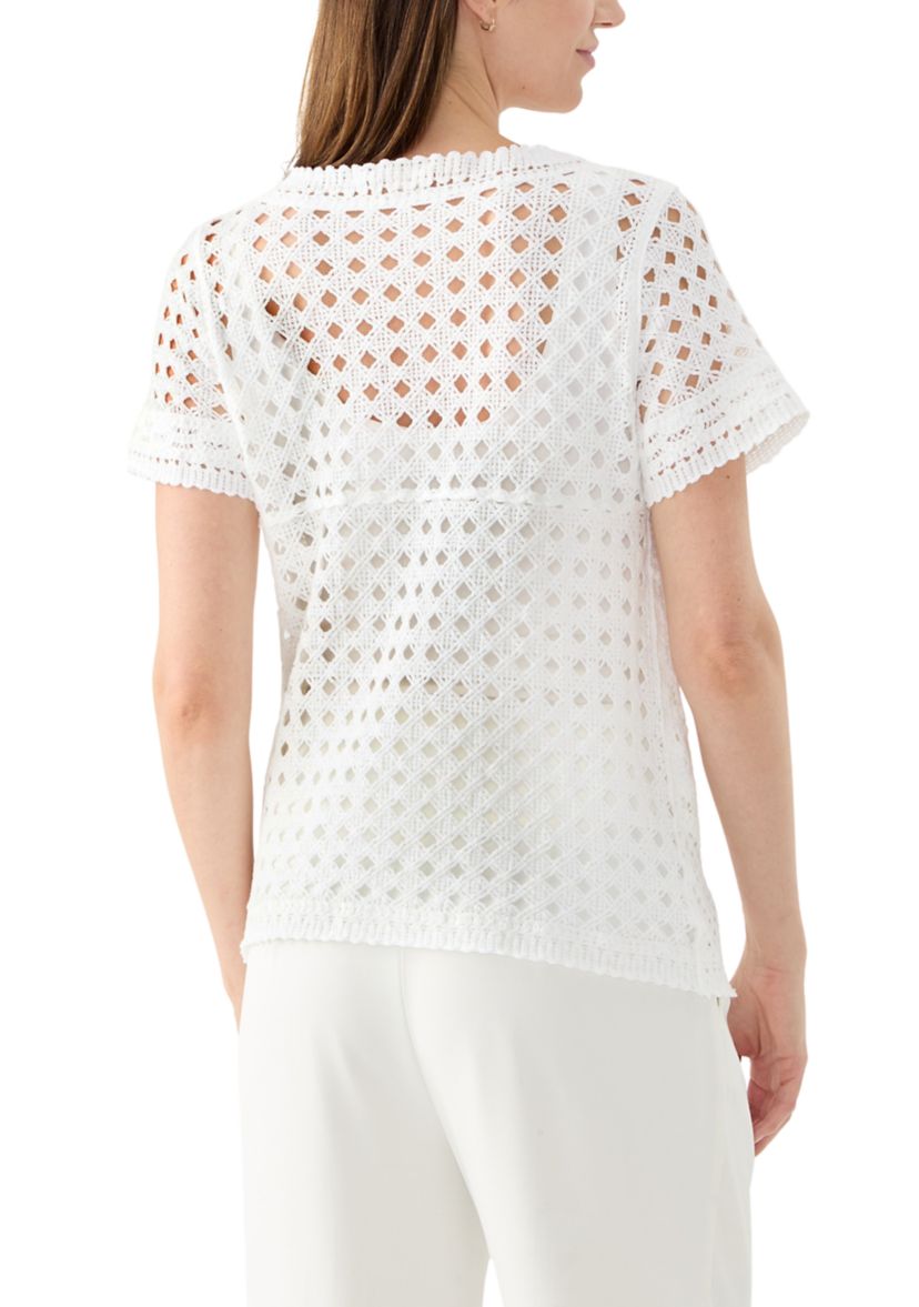 Womens Short Sleeve Crew Neck Boxy Crochet Top