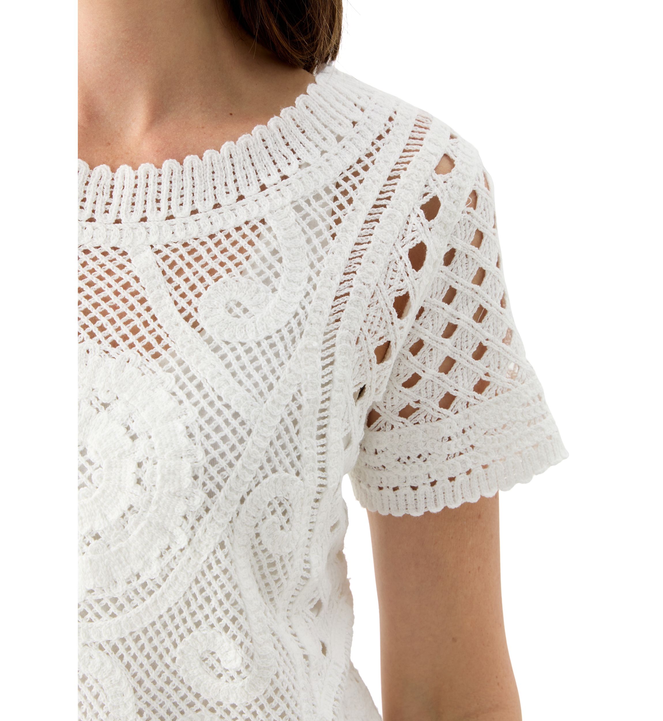Womens Short Sleeve Crew Neck Boxy Crochet Top