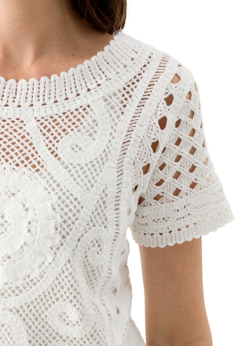 Womens Short Sleeve Crew Neck Boxy Crochet Top