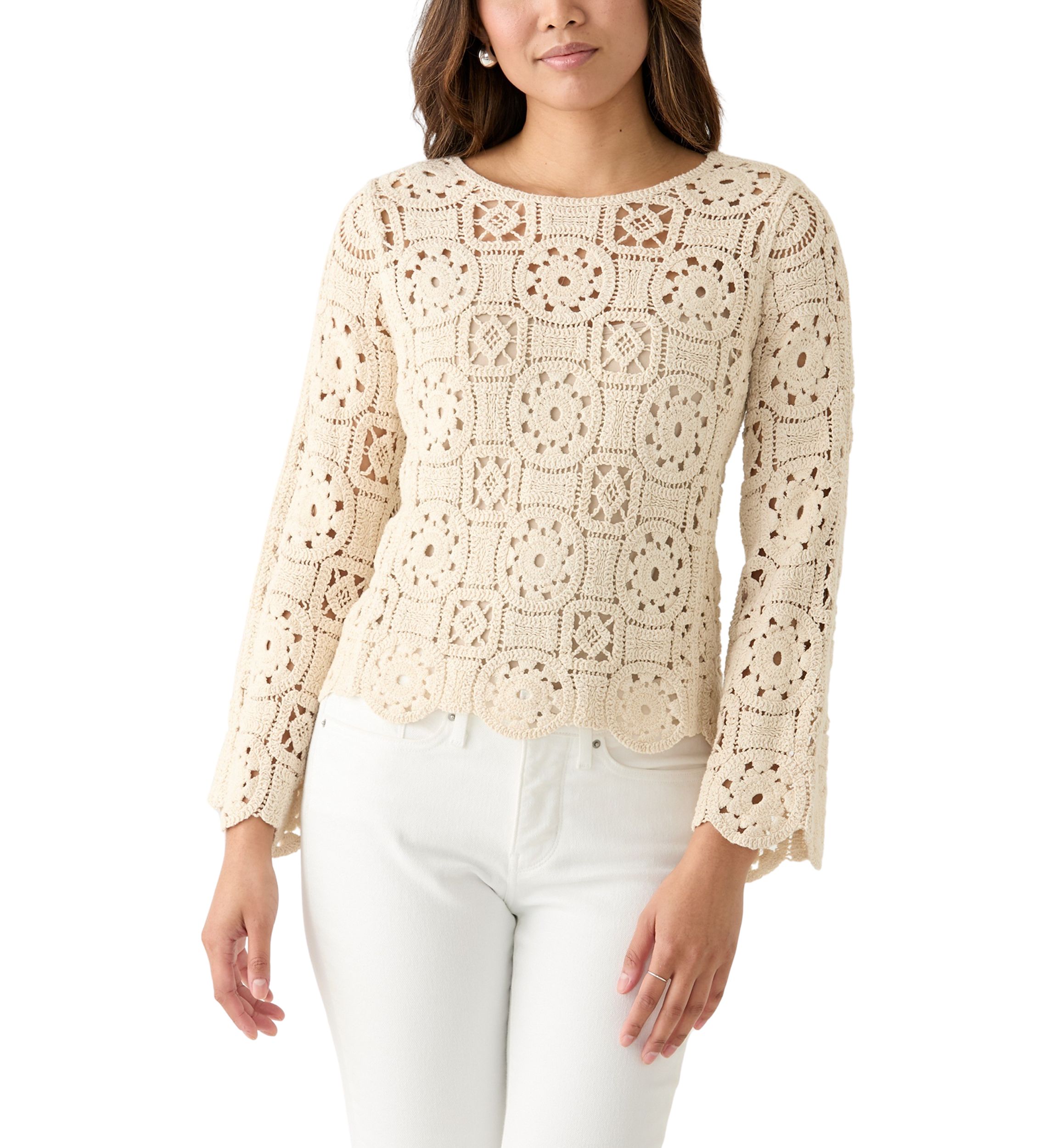 Womens Long Sleeve Crochet Sweater Top