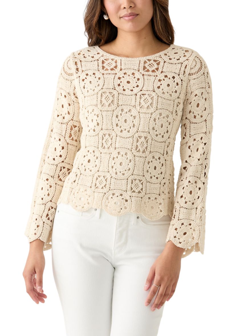 Womens Long Sleeve Crochet Sweater Top