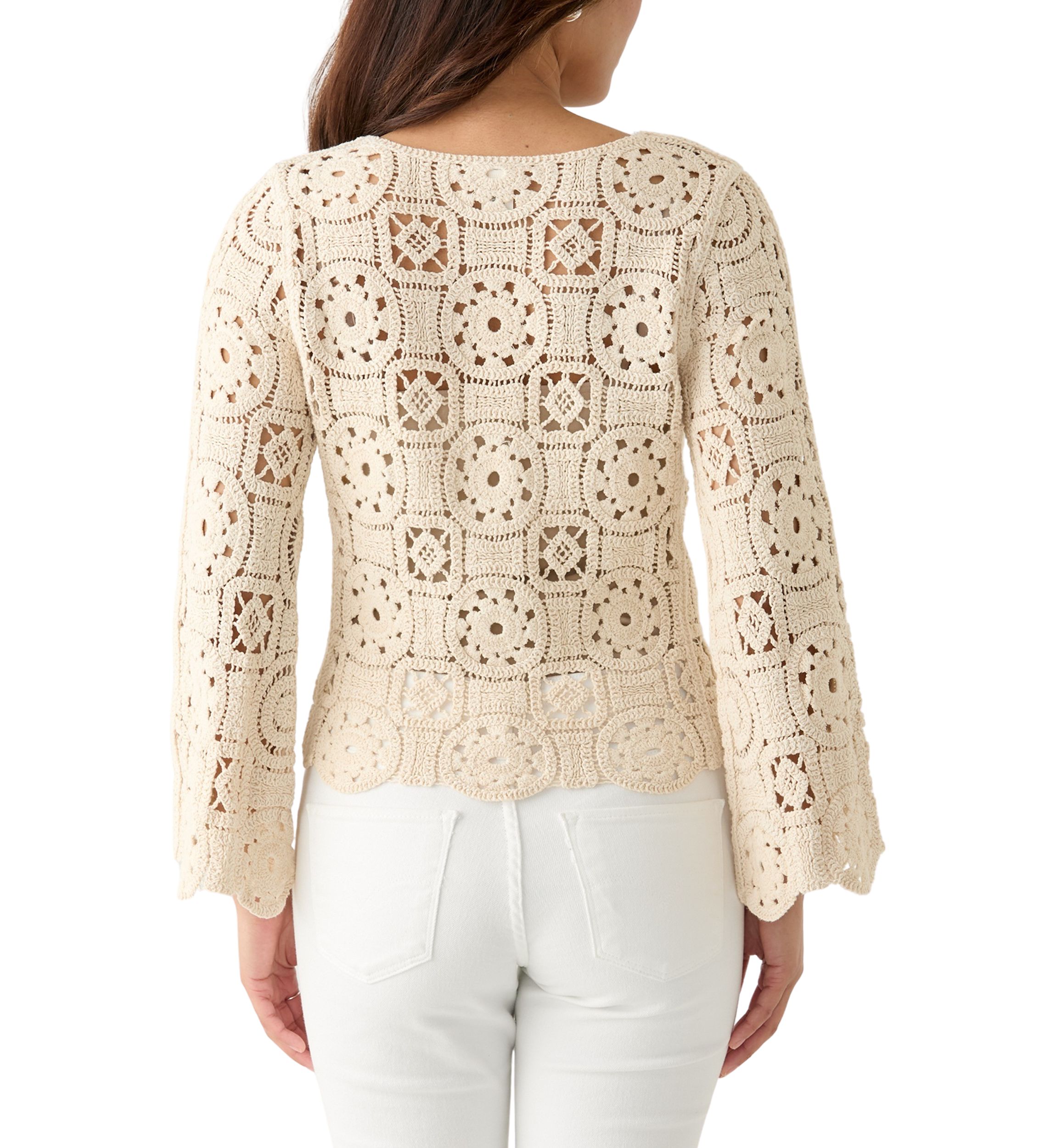 Womens Long Sleeve Crochet Sweater Top