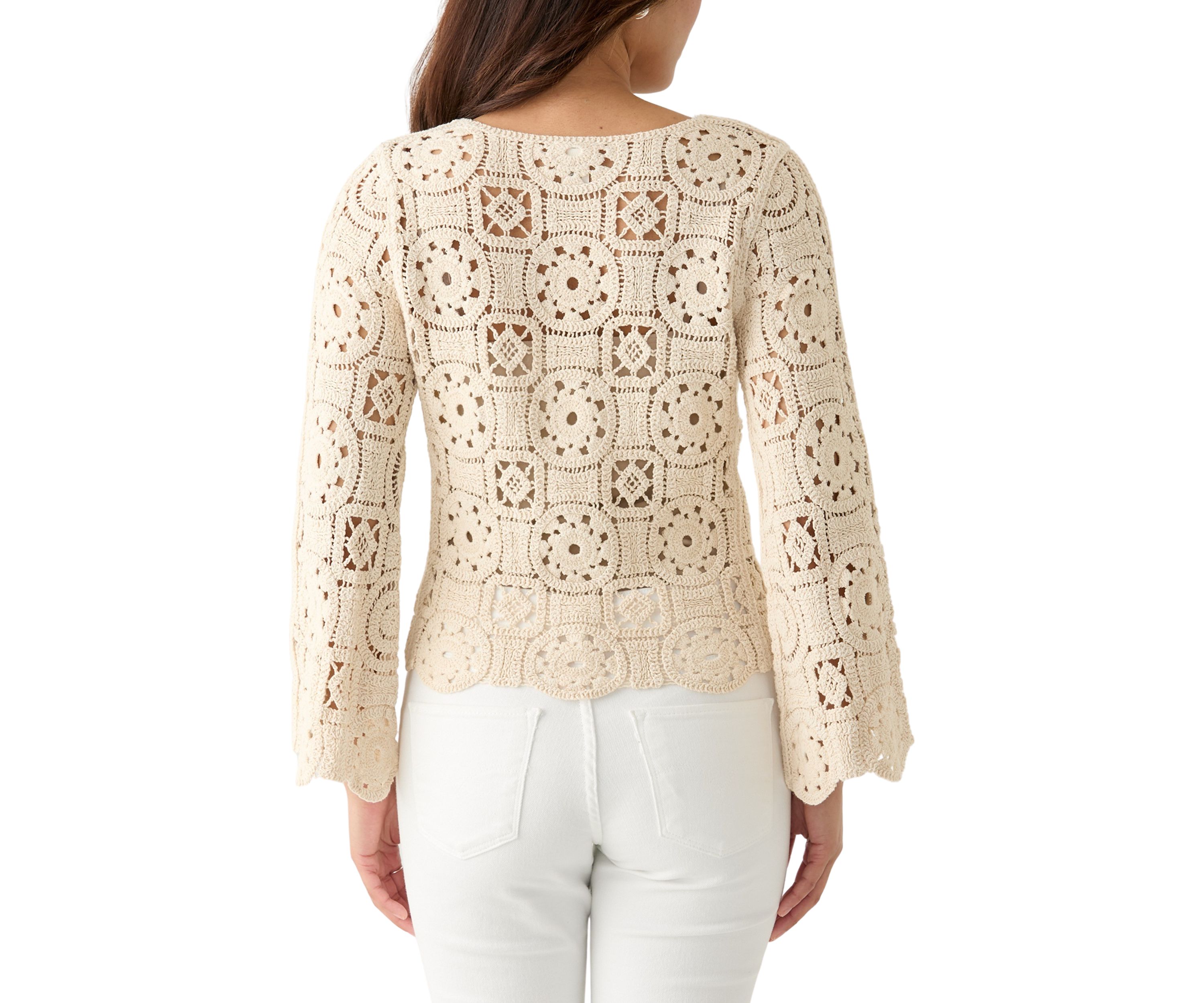 Womens Long Sleeve Crochet Sweater Top