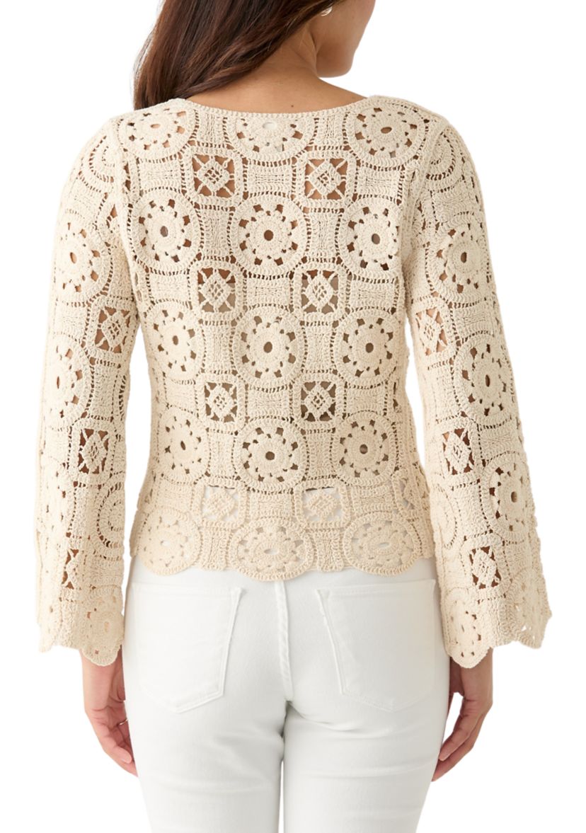 Womens Long Sleeve Crochet Sweater Top