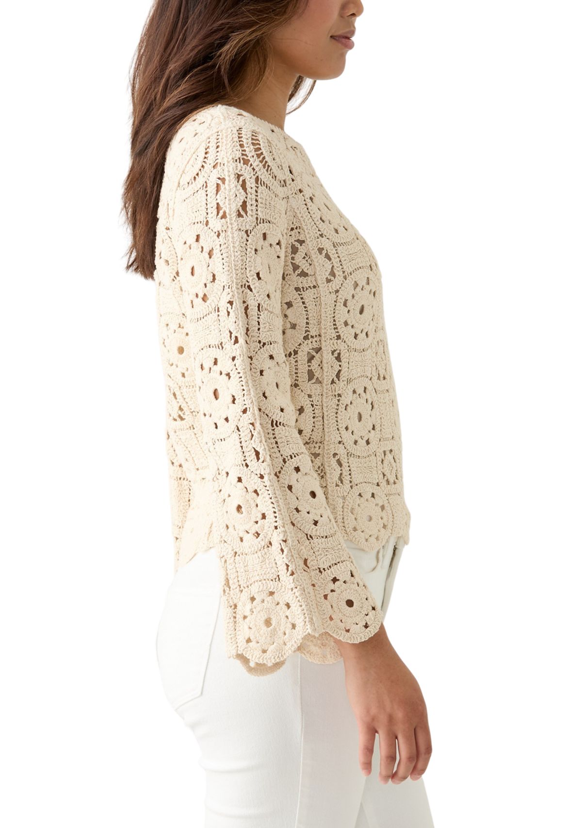 Womens Long Sleeve Crochet Sweater Top
