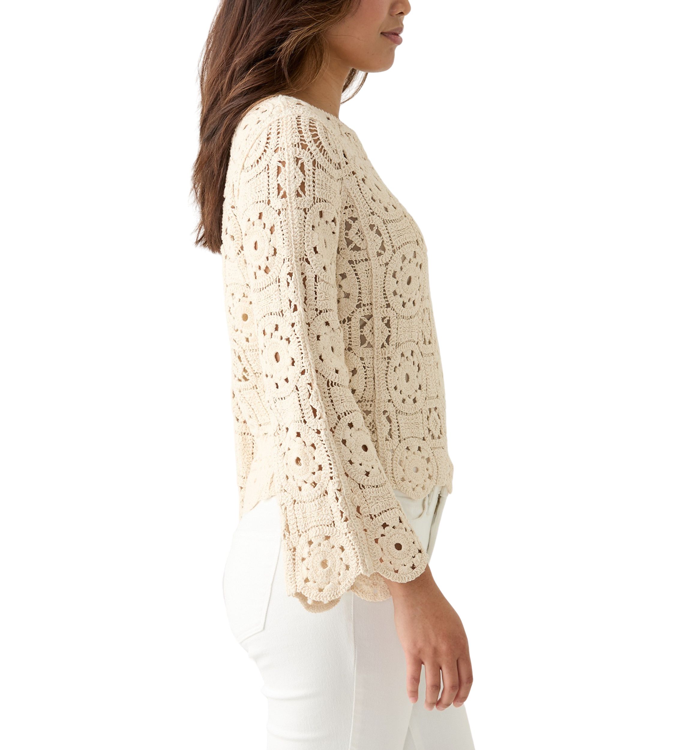 Womens Long Sleeve Crochet Sweater Top