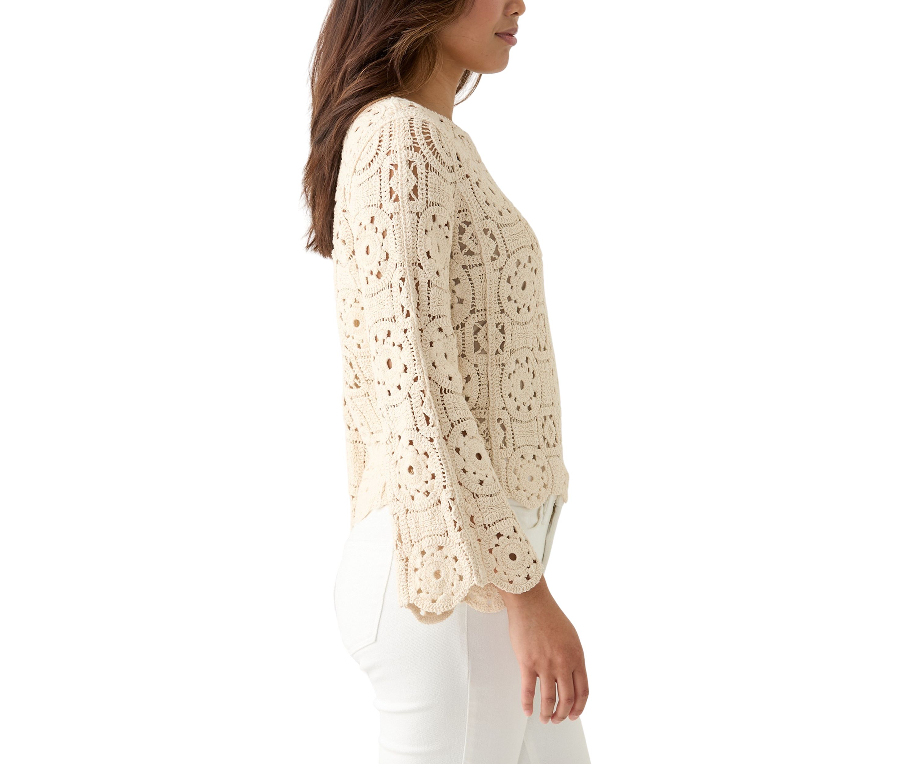 Womens Long Sleeve Crochet Sweater Top