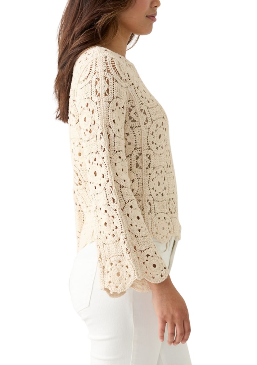 Womens Long Sleeve Crochet Sweater Top