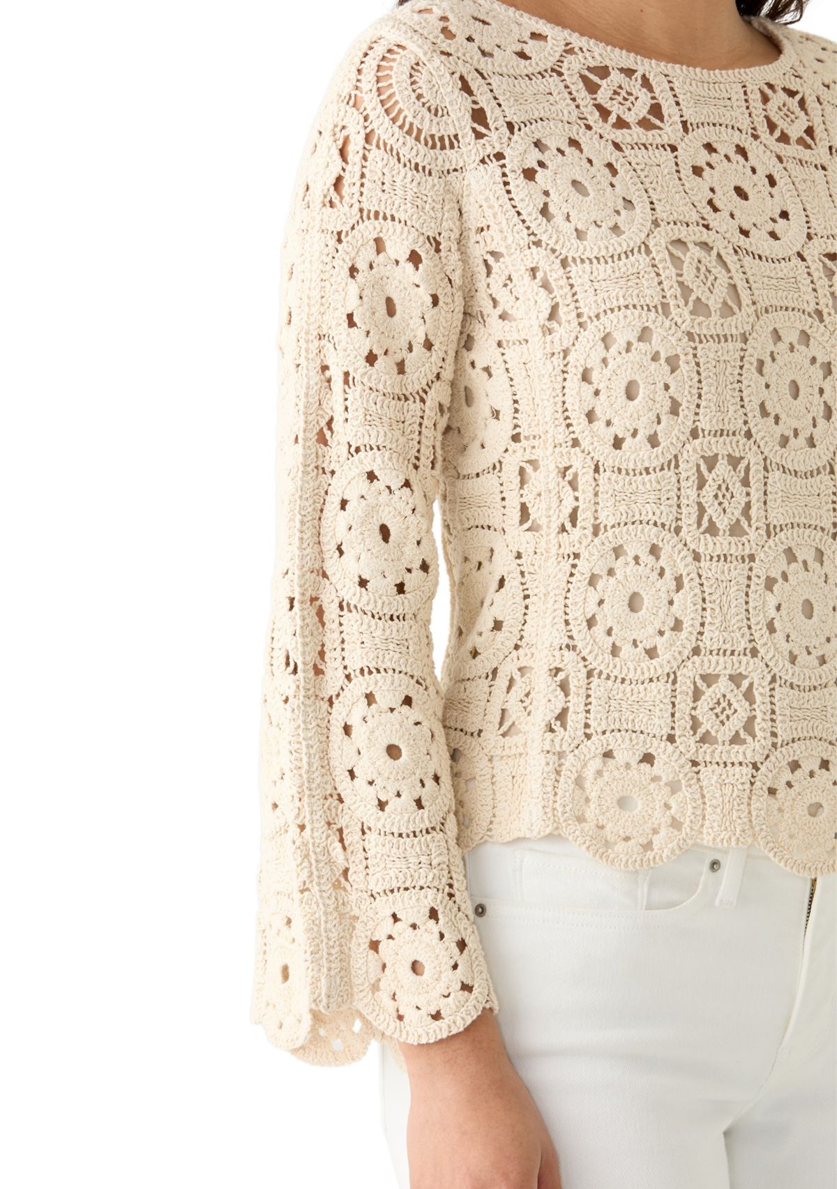 Womens Long Sleeve Crochet Sweater Top
