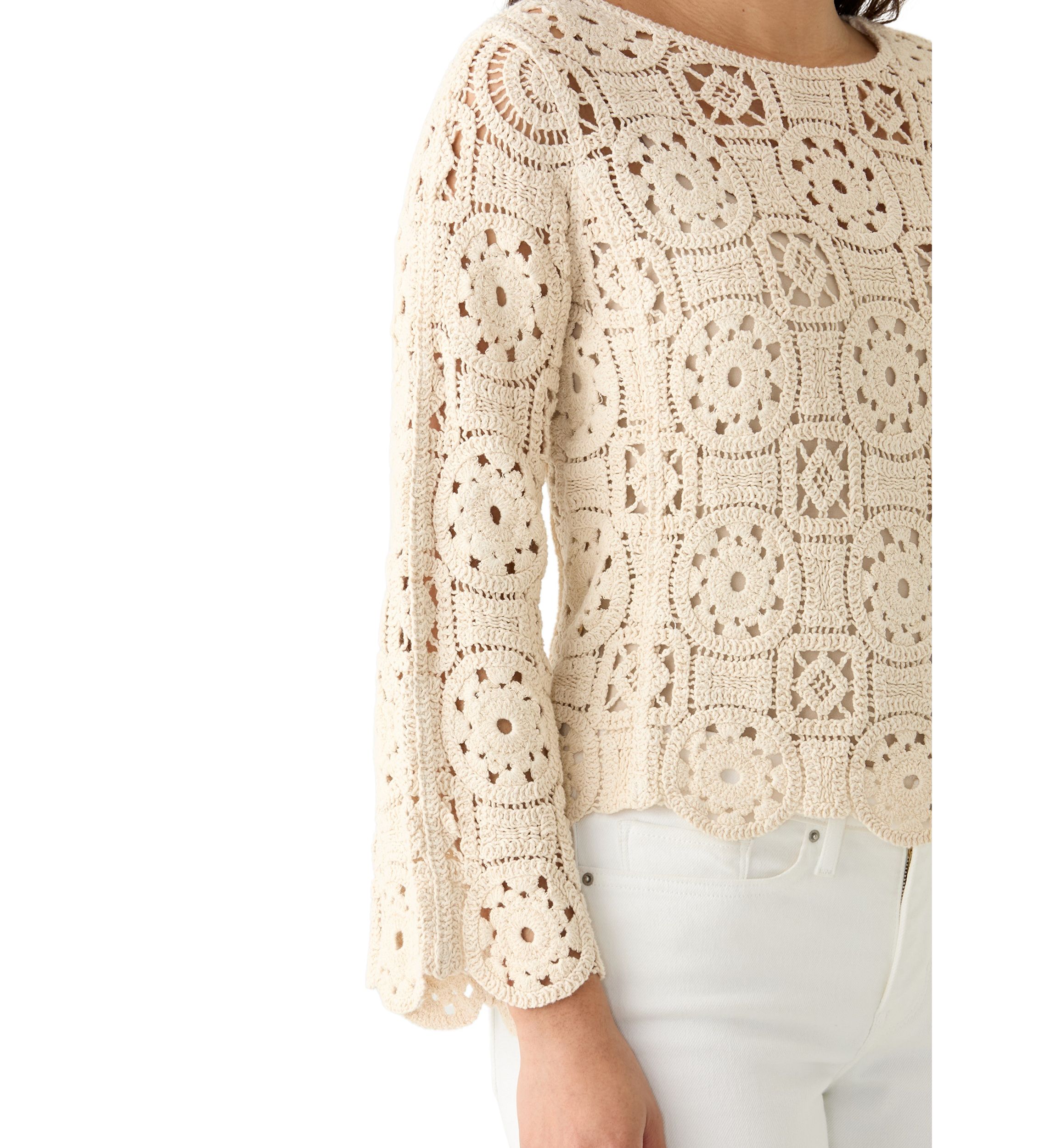 Womens Long Sleeve Crochet Sweater Top