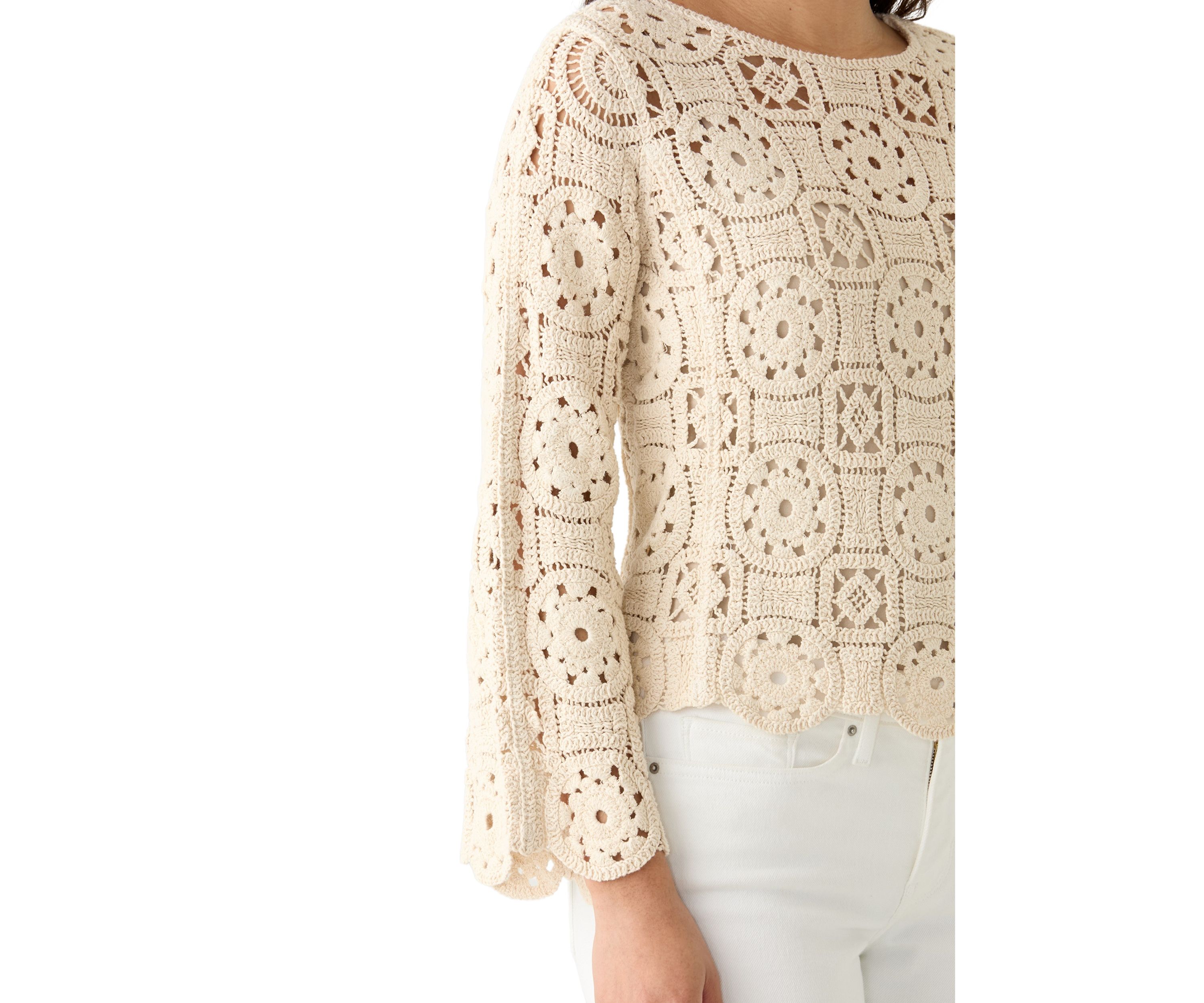 Womens Long Sleeve Crochet Sweater Top