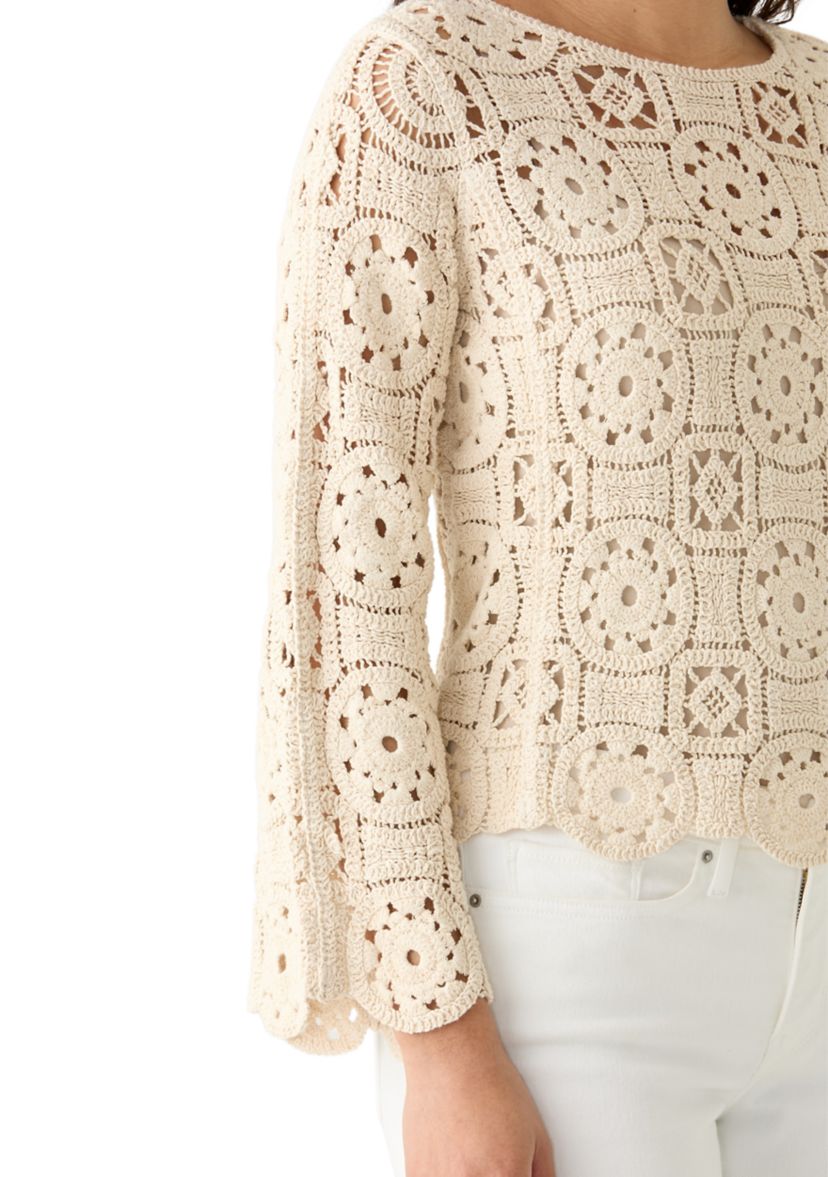 Womens Long Sleeve Crochet Sweater Top
