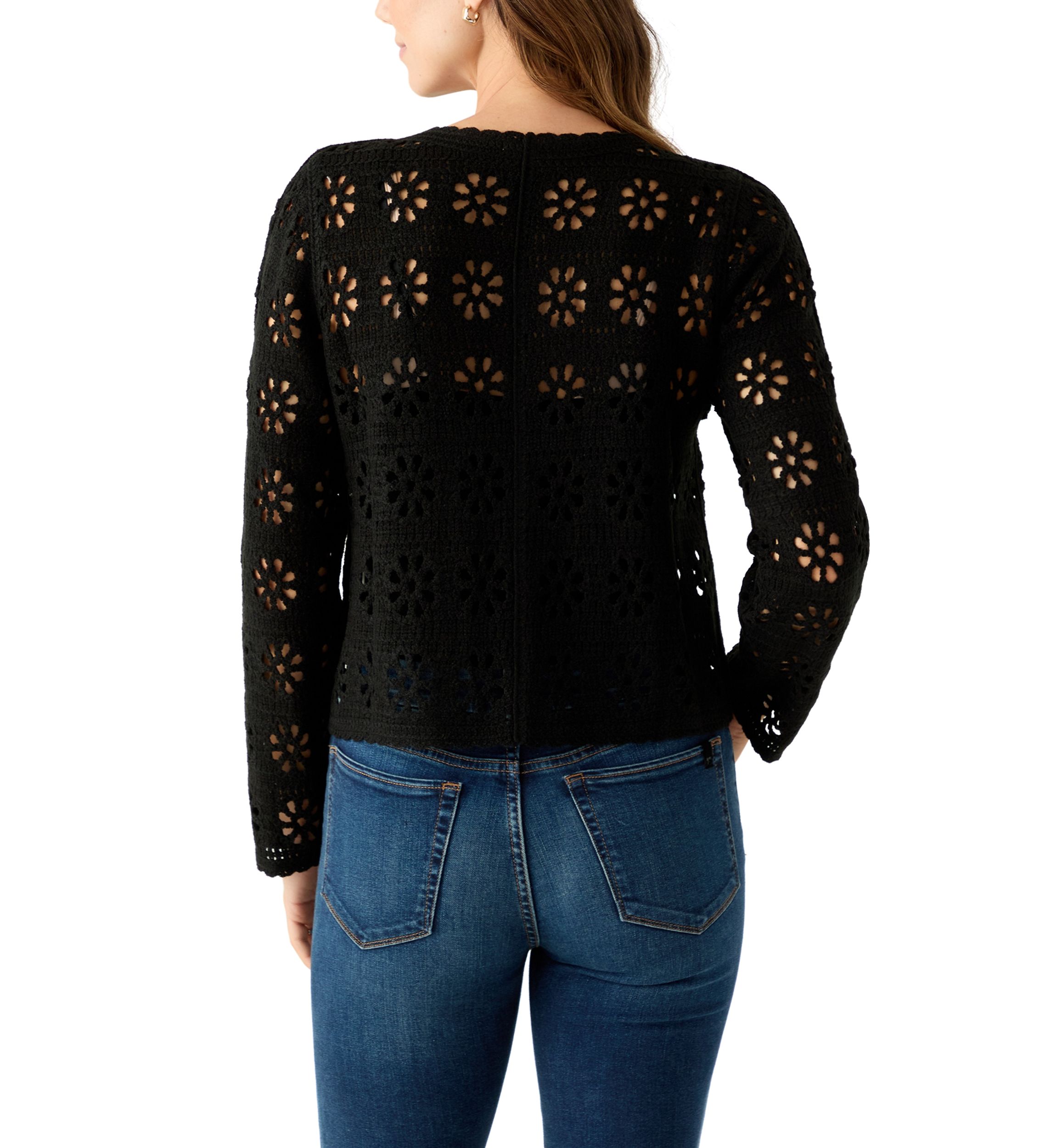 Womens Long Sleeve Button Front Crochet Knit Cardigan