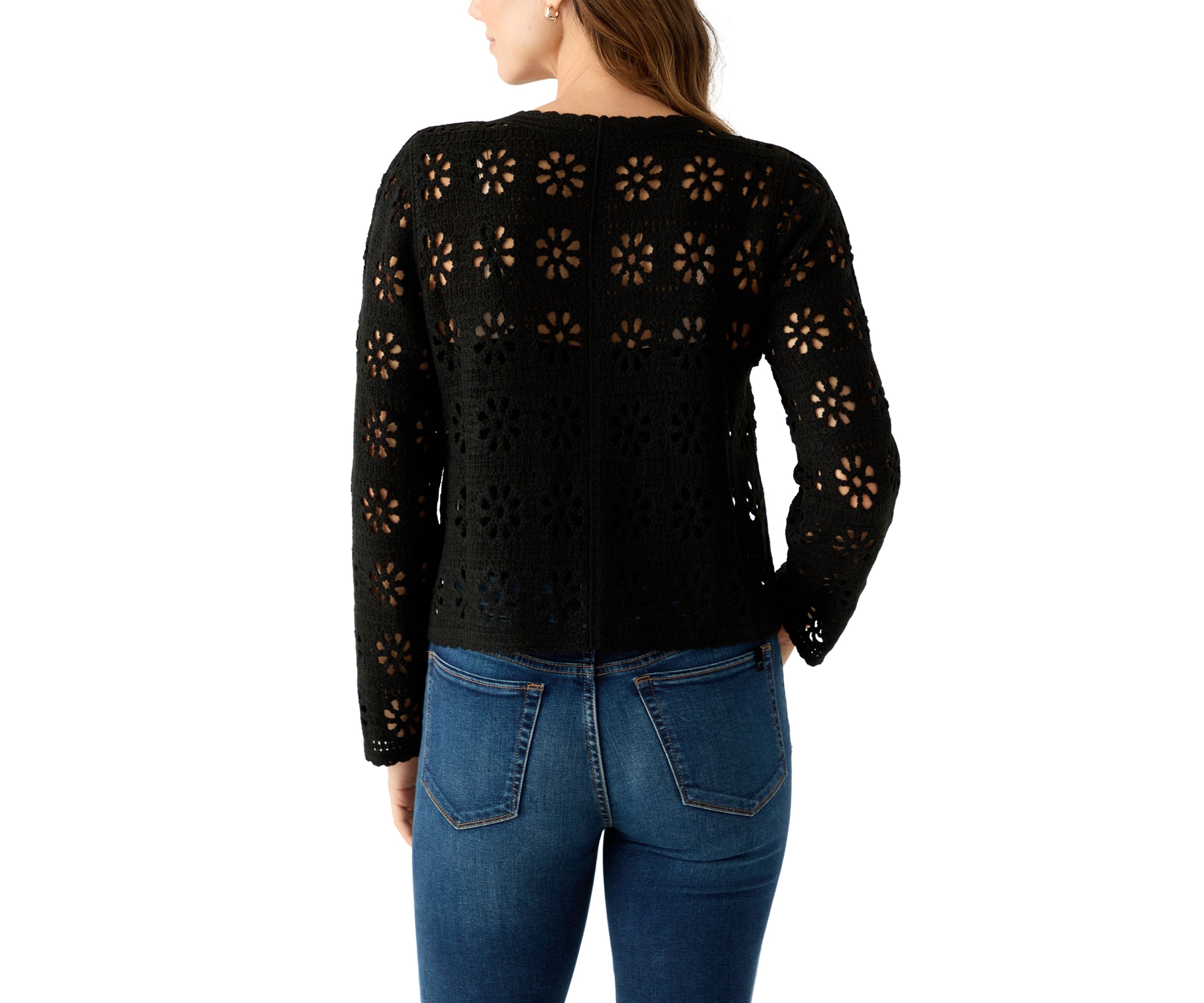 Womens Long Sleeve Button Front Crochet Knit Cardigan
