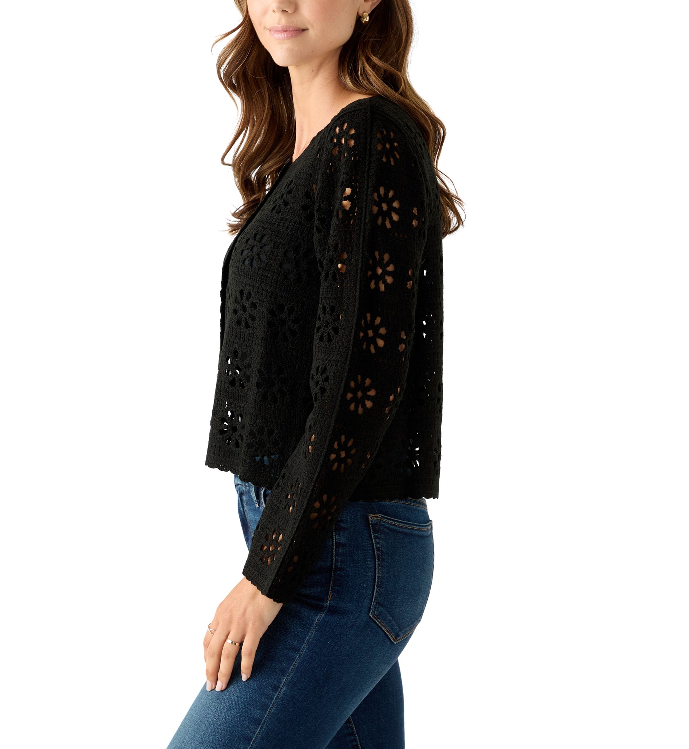 Womens Long Sleeve Button Front Crochet Knit Cardigan