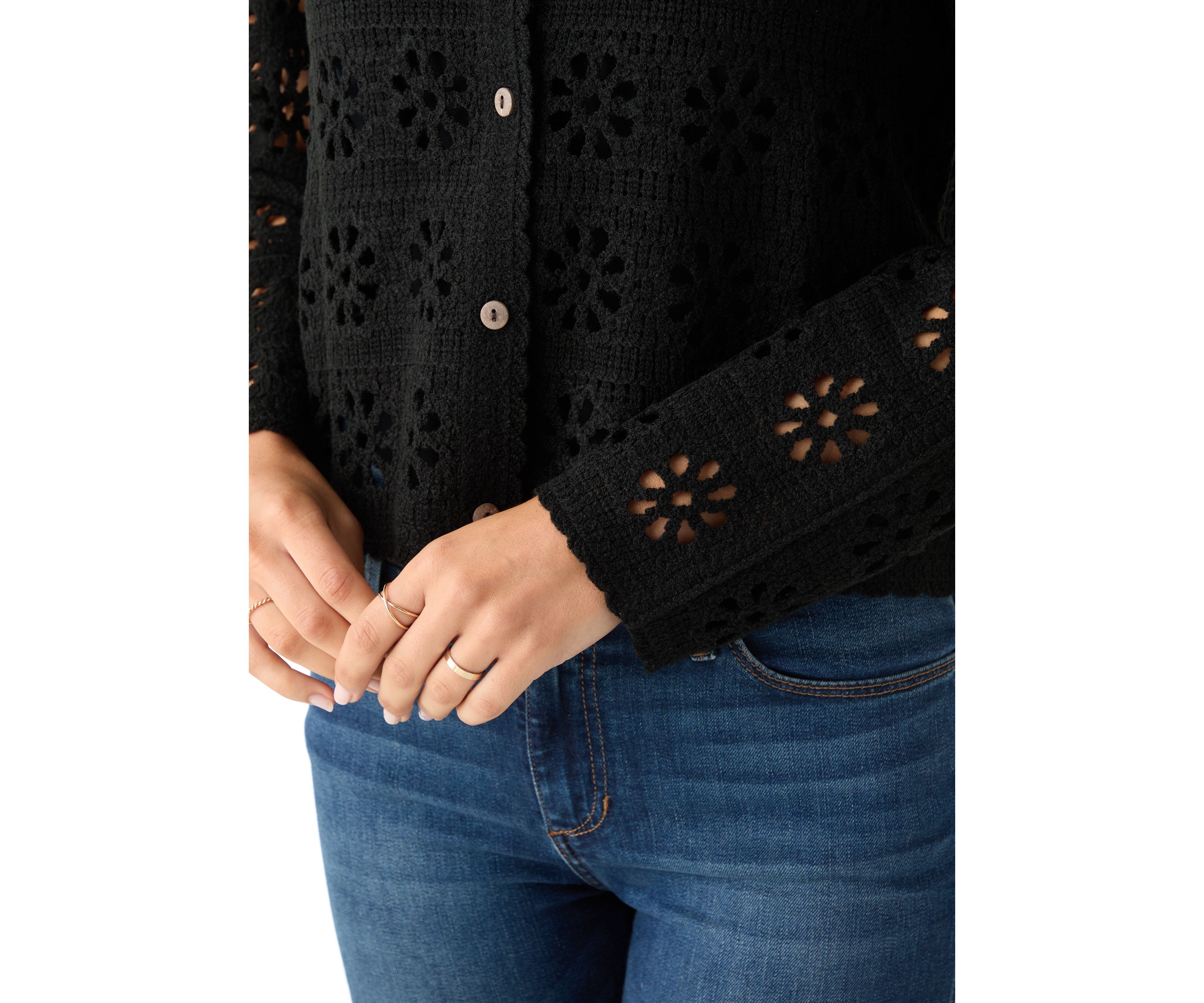 Womens Long Sleeve Button Front Crochet Knit Cardigan