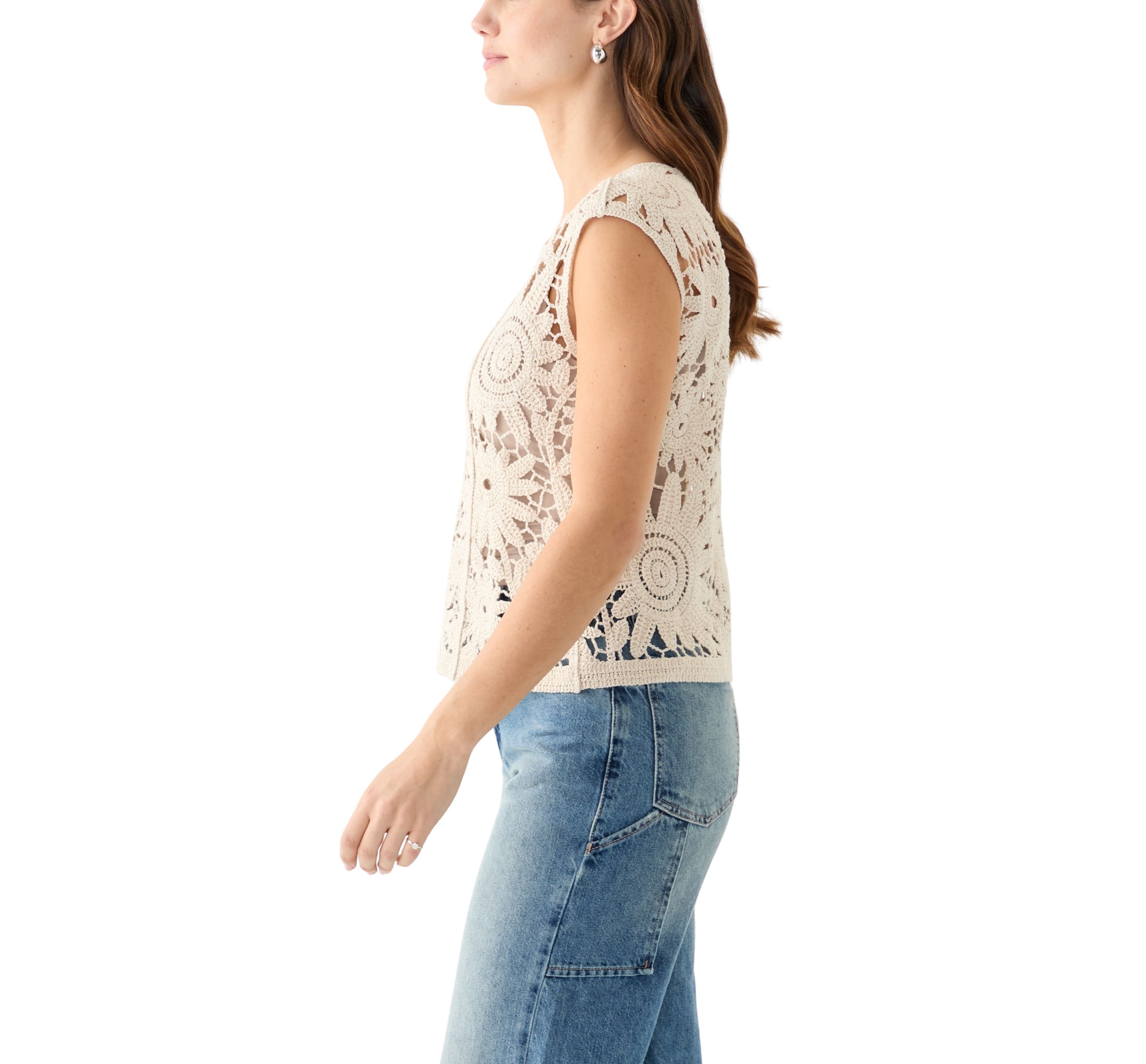 Womens Crochet Cap Sleeve Top