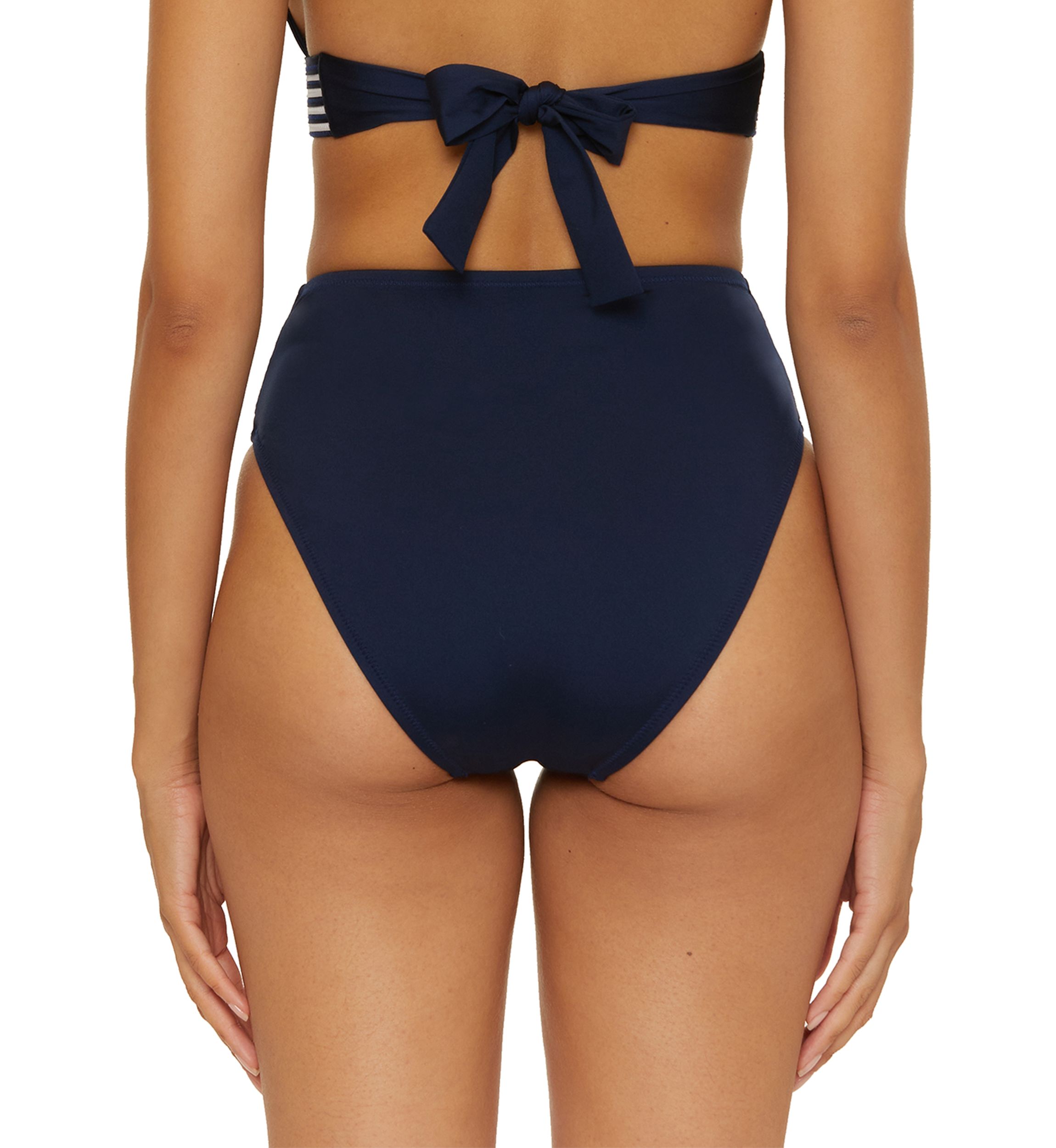 Solid Monaco Stripe Tab High Waist Swim Bottoms