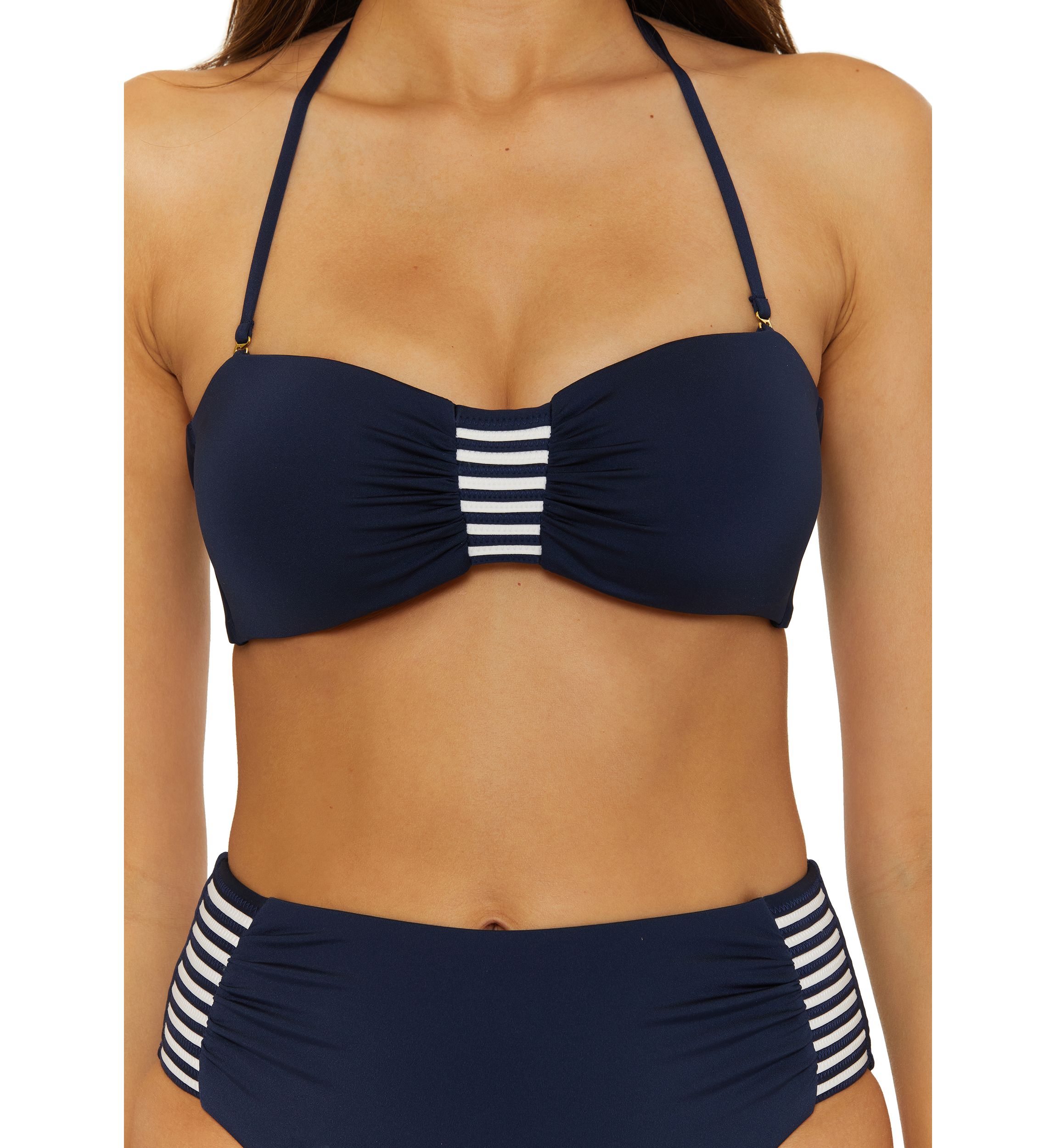 Solid Monaco Stripe Tab High Waist Swim Bottoms