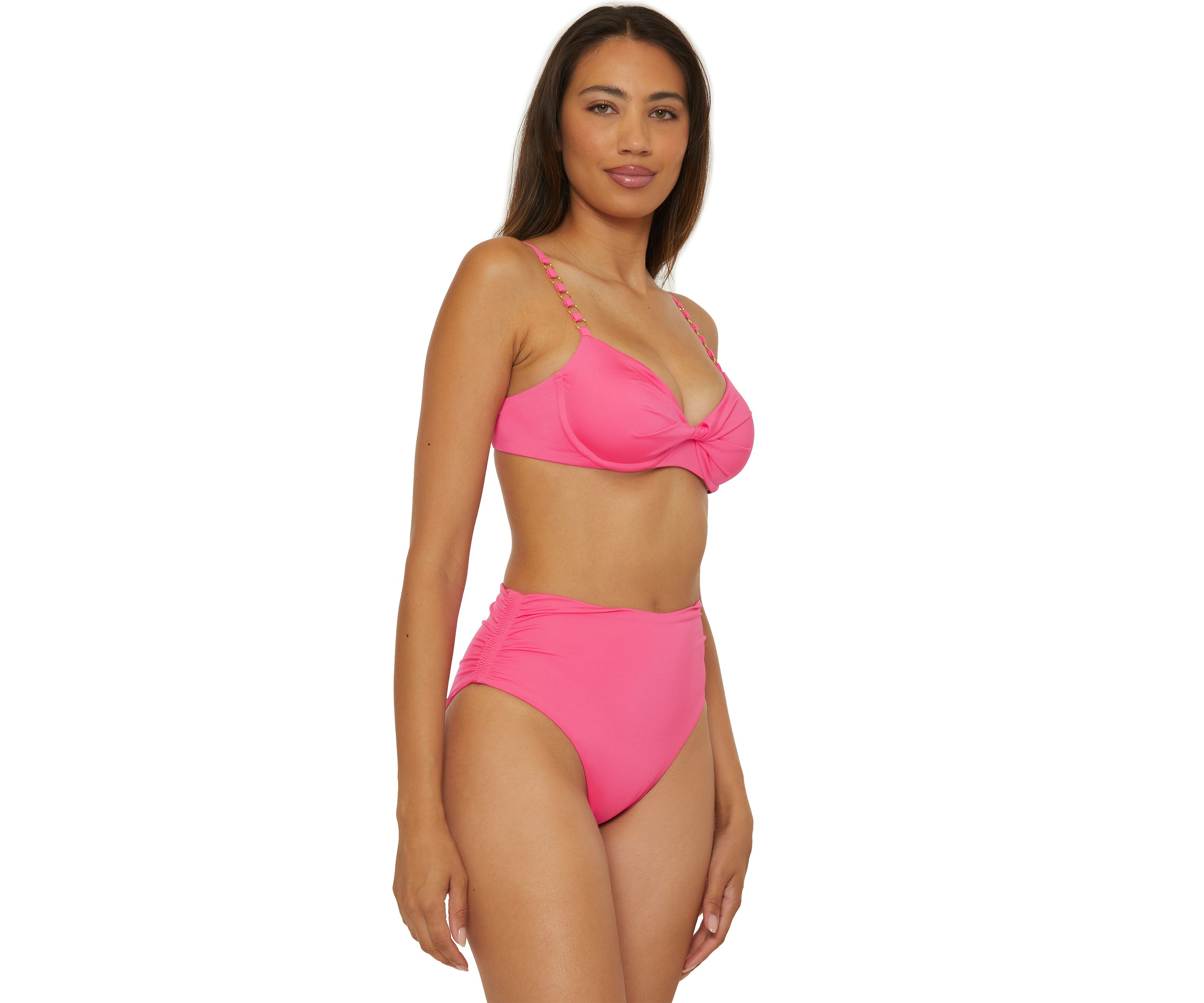 Monaco Solid Shirred High Waist Swim Bottoms