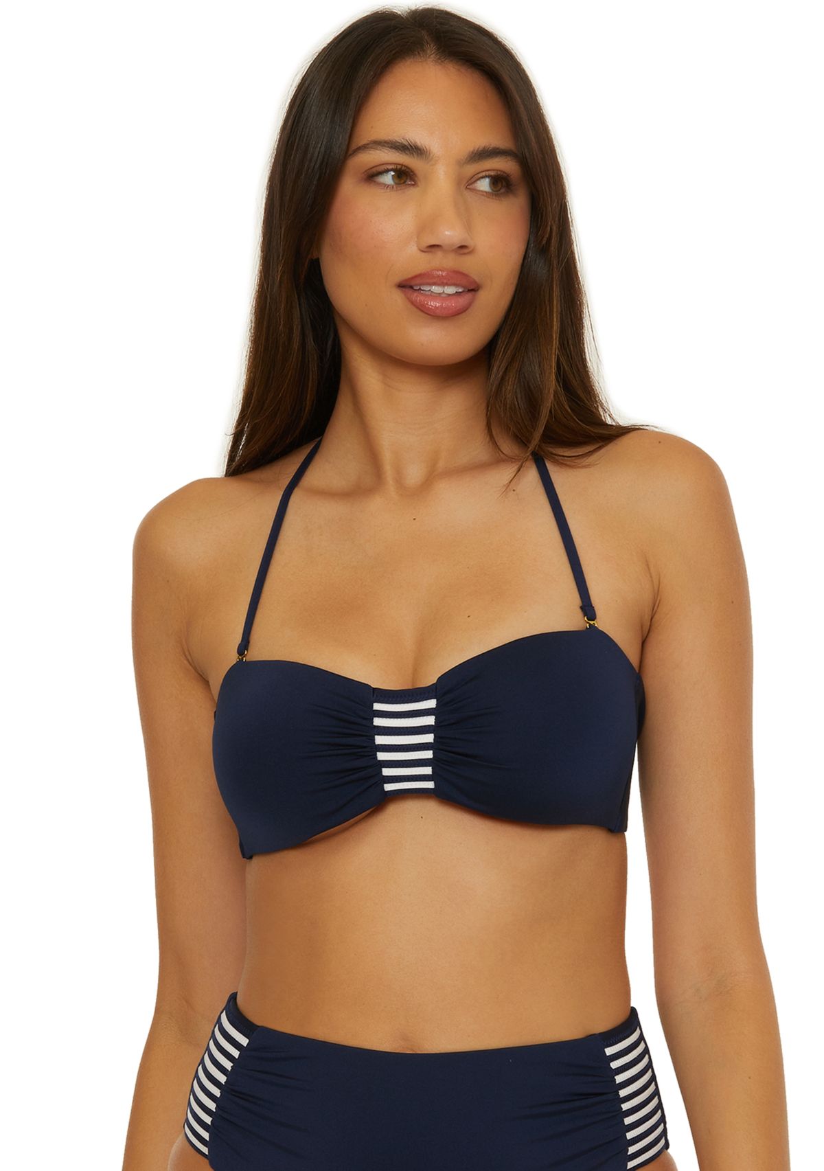 Solid Monaco Stripe Tab Bandeau Swim Top