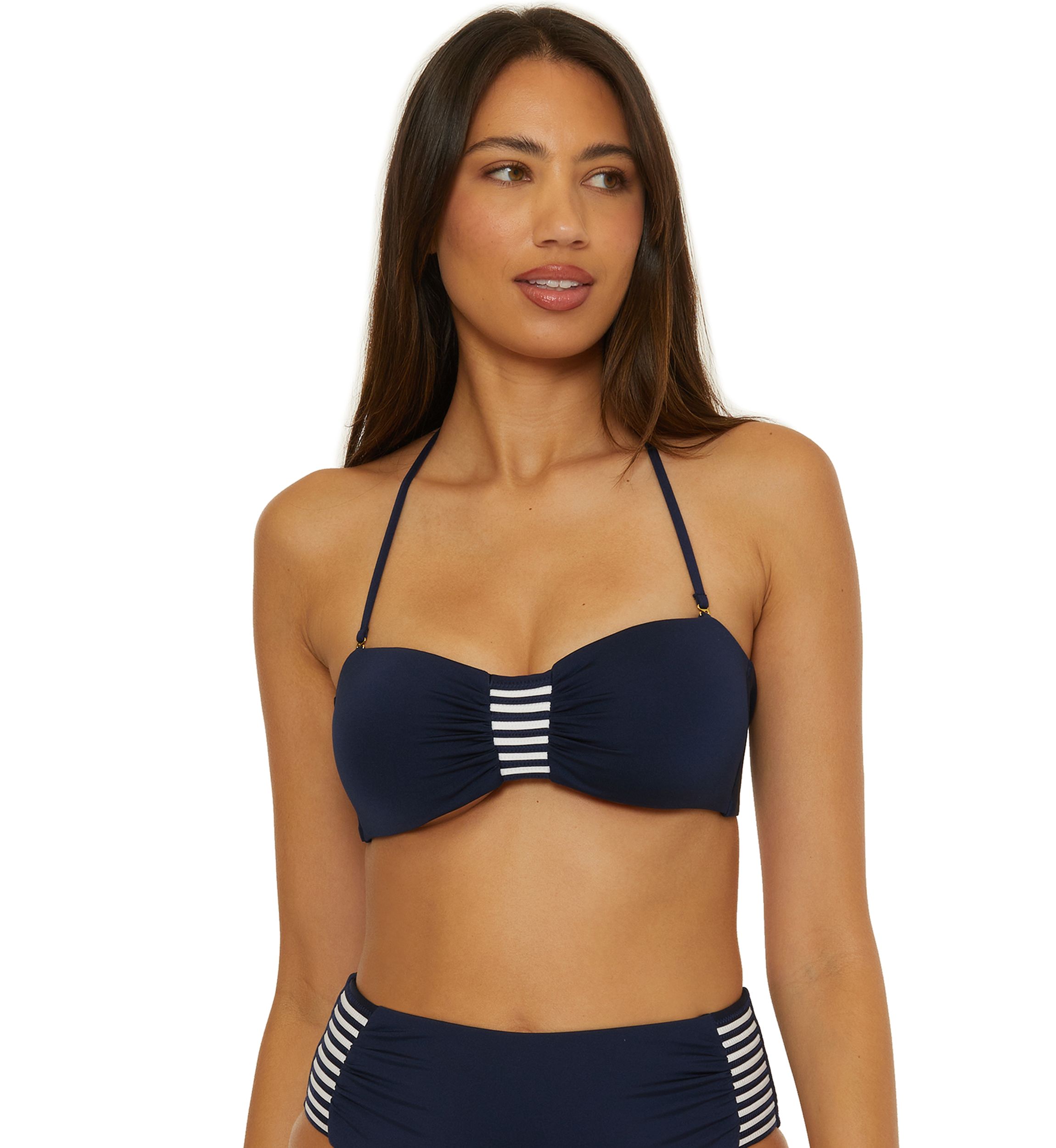 Solid Monaco Stripe Tab Bandeau Swim Top