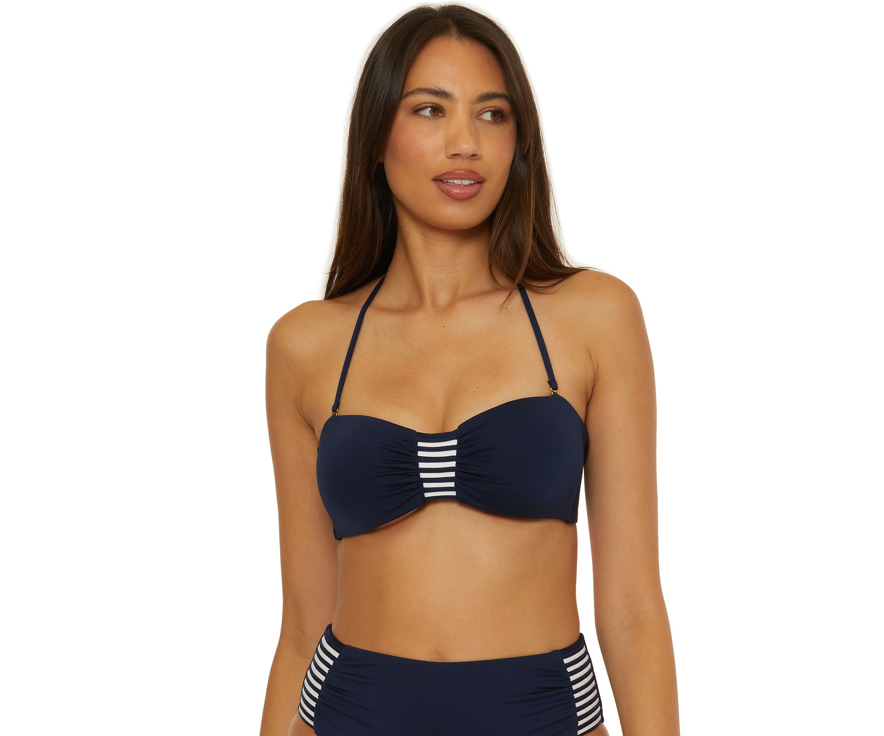 Solid Monaco Stripe Tab Bandeau Swim Top