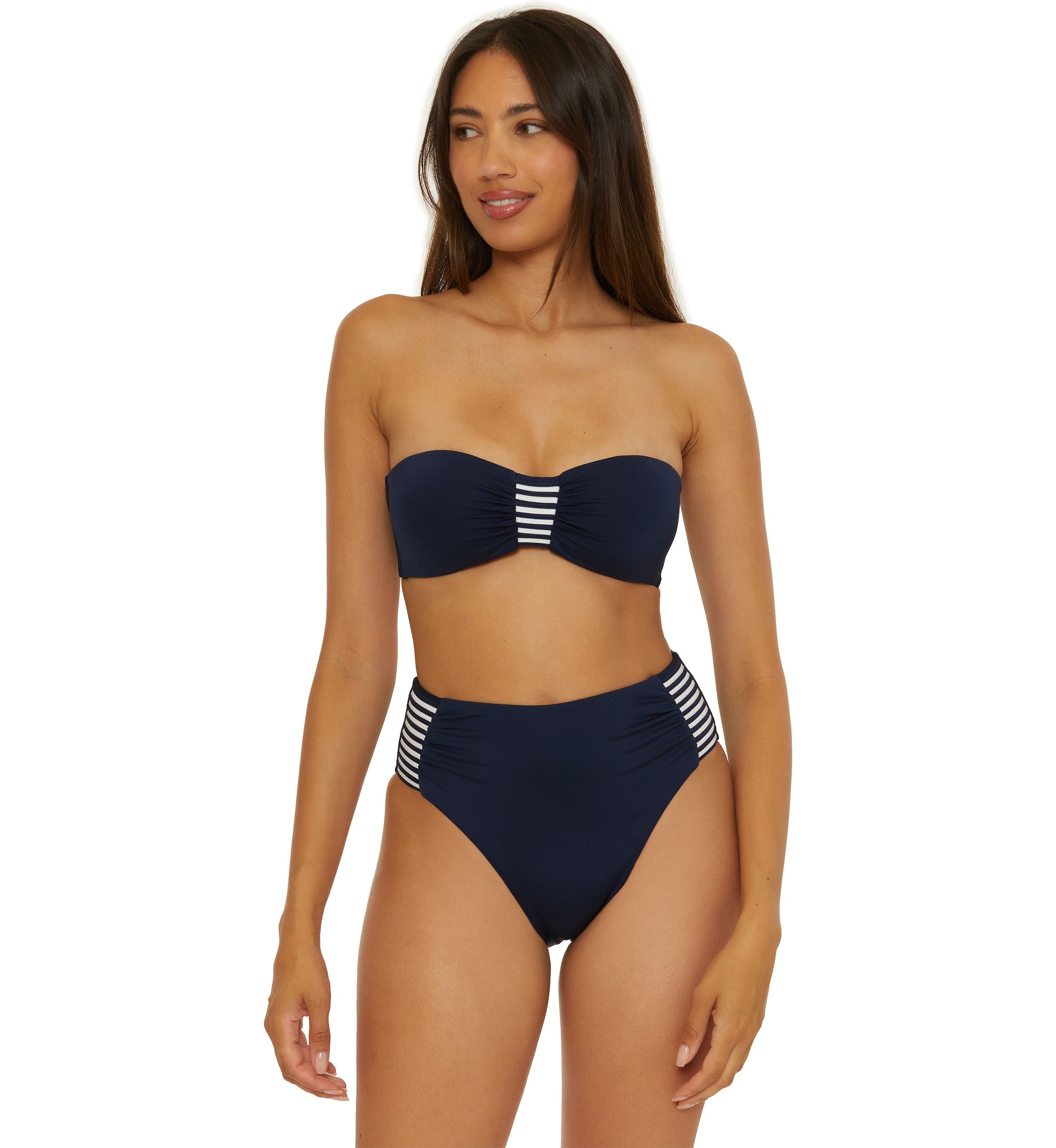 Solid Monaco Stripe Tab Bandeau Swim Top
