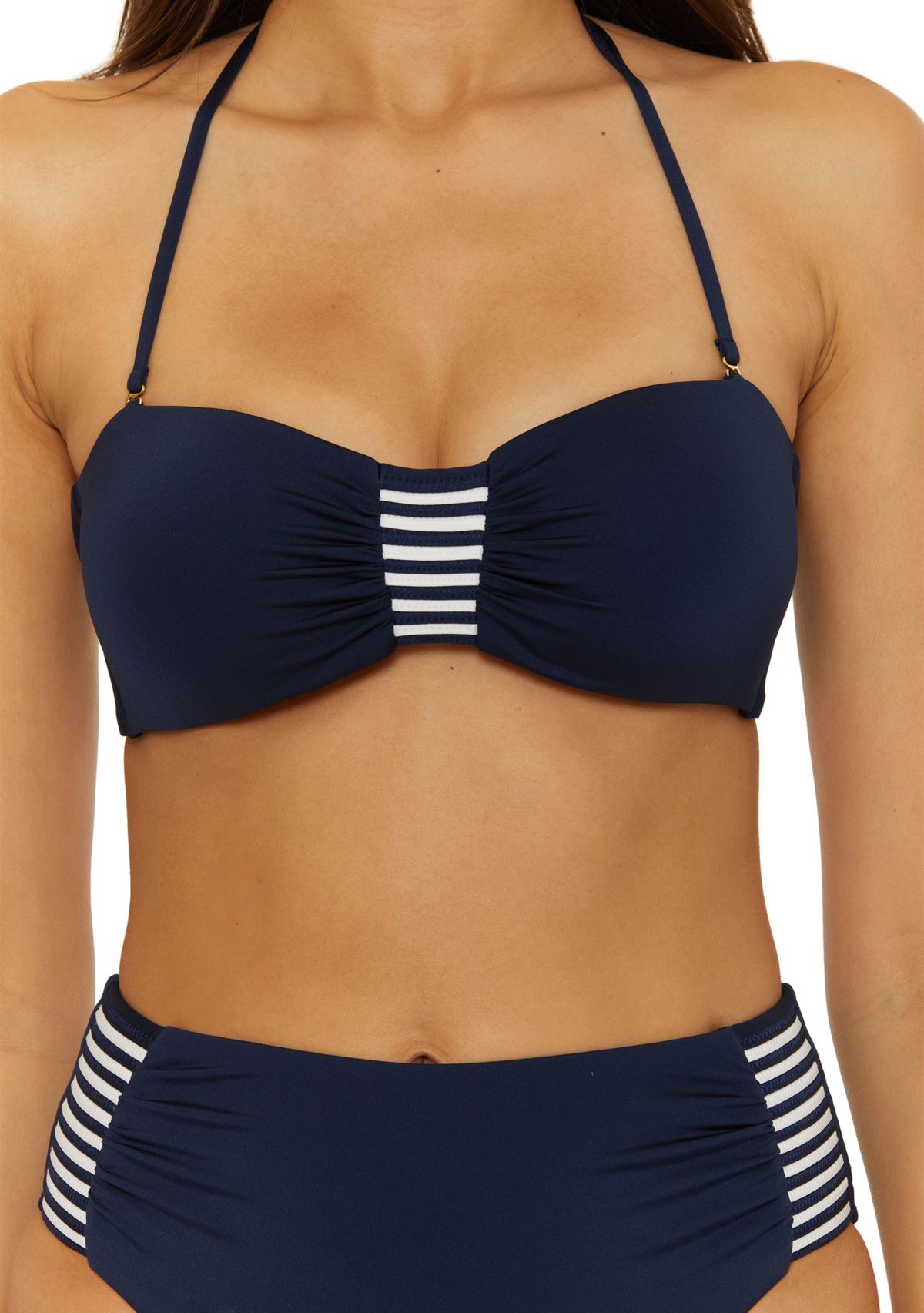 Solid Monaco Stripe Tab Bandeau Swim Top