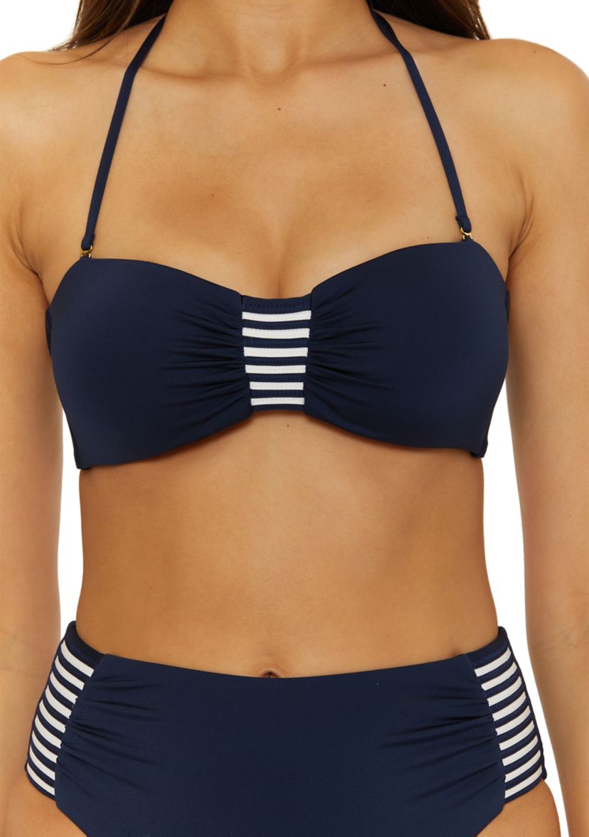 Solid Monaco Stripe Tab Bandeau Swim Top