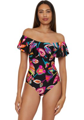 Trina Turk Women's Luminary Ruffle Bandeau Mio One Piece Swimsuit, 4 x 4