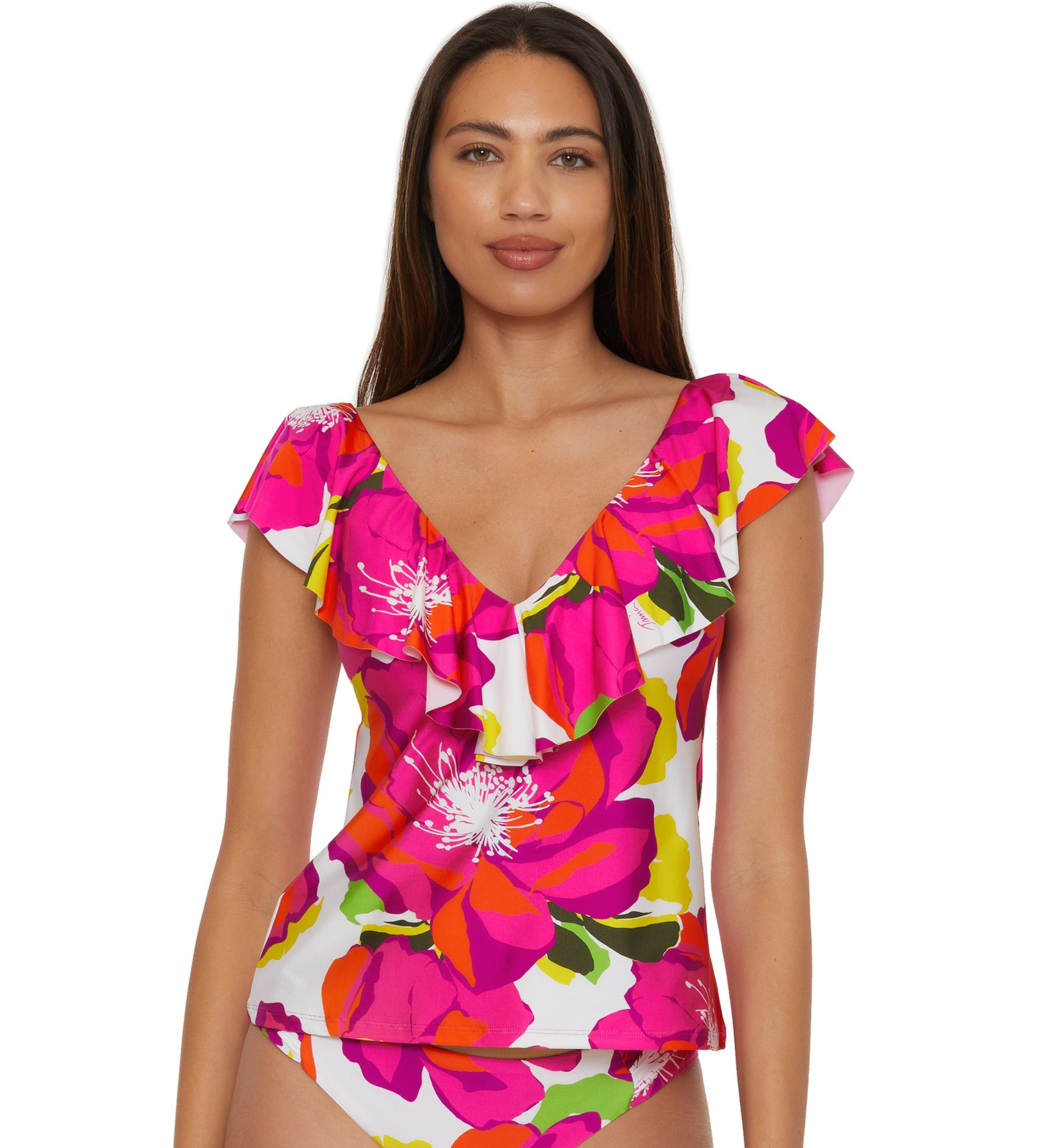 Bloom Ruffle Plunge Printed Tankini Swim Top
