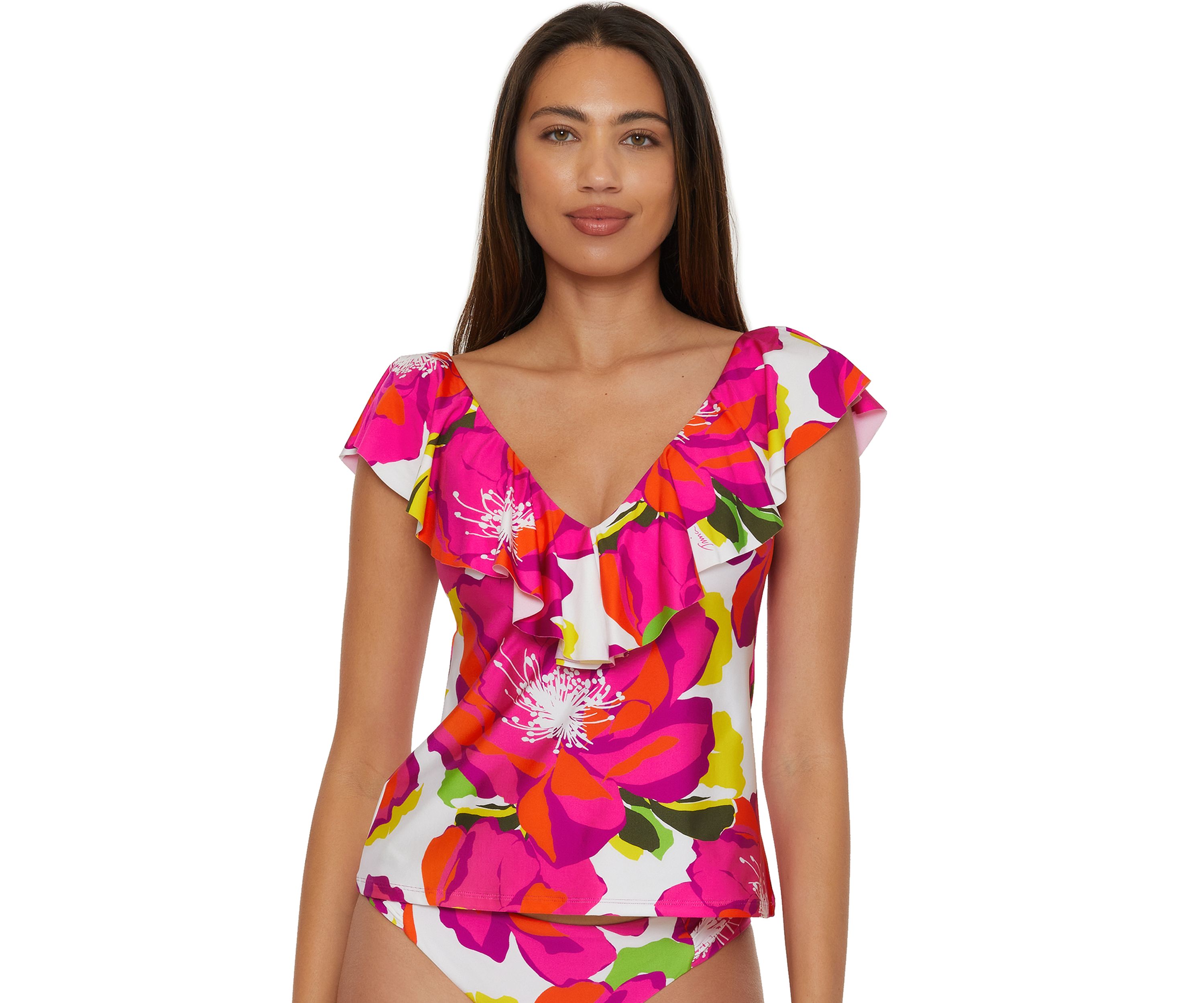 Bloom Ruffle Plunge Printed Tankini Swim Top