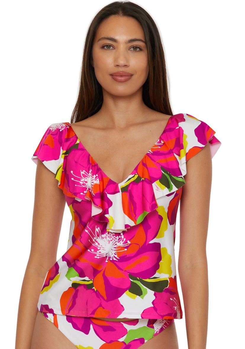 Bloom Ruffle Plunge Printed Tankini Swim Top