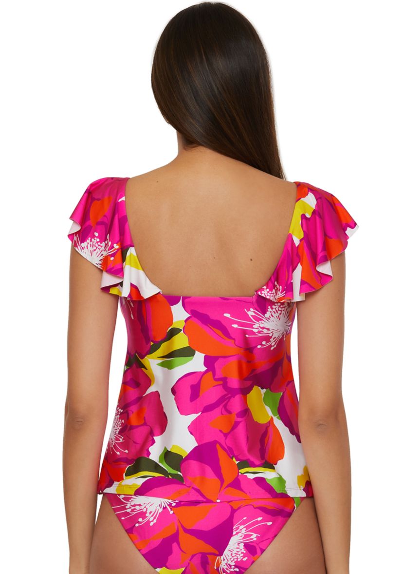 Bloom Ruffle Plunge Printed Tankini Swim Top