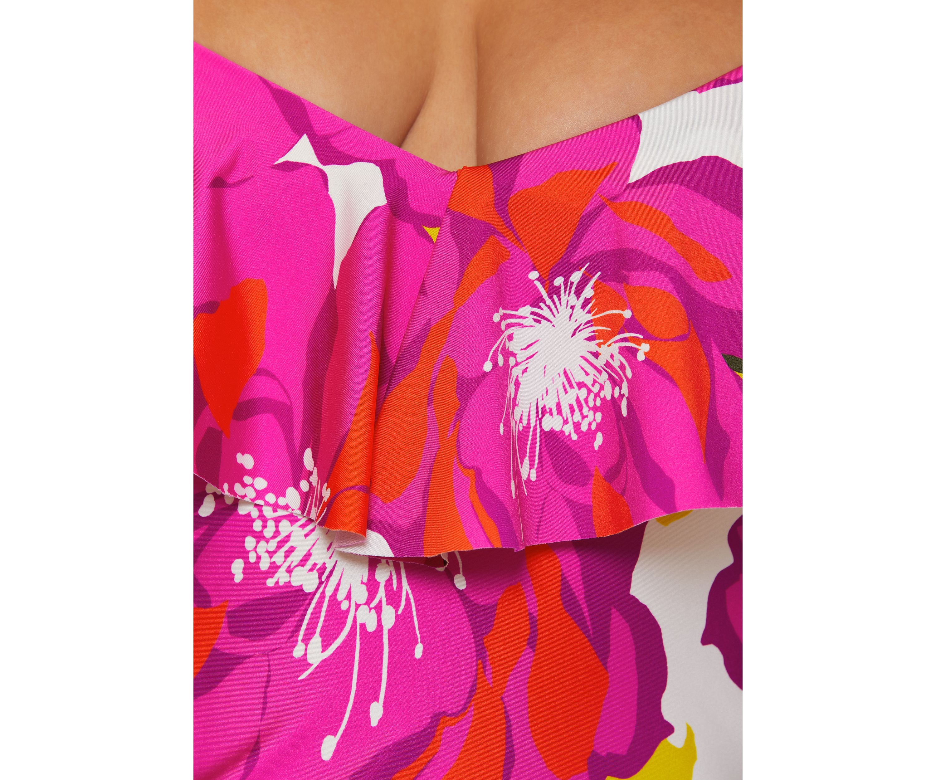 Bloom Ruffle Plunge Printed Tankini Swim Top