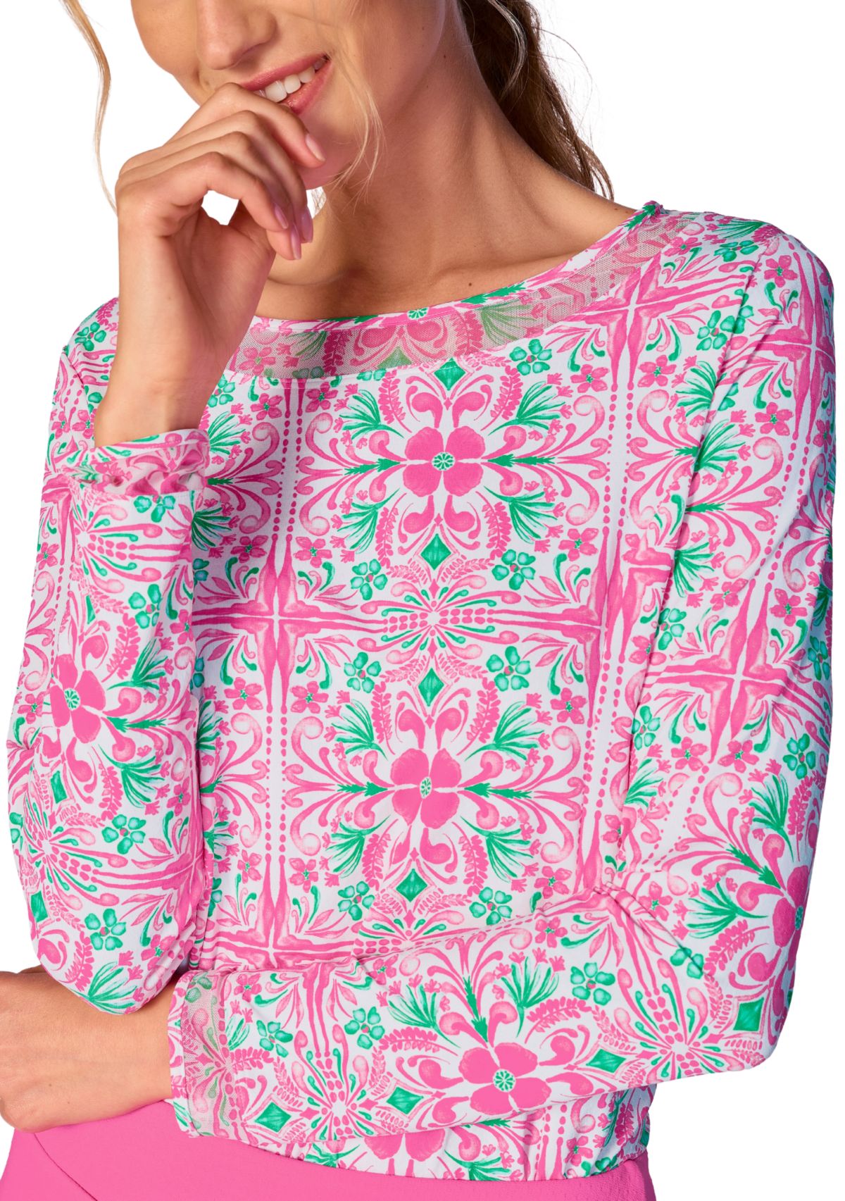 Mesh Insert Long Sleeve Top